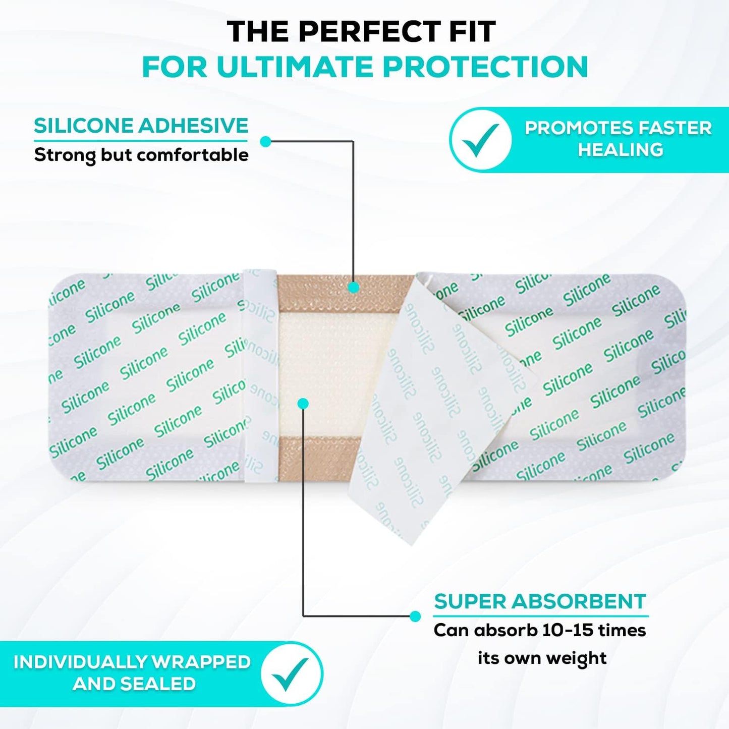 MedVanceTM Silicone - Bordered Silicone Adhesive Foam Dressing Size 4"x 12" (2.4"x10.4" Pad) 10 Pack