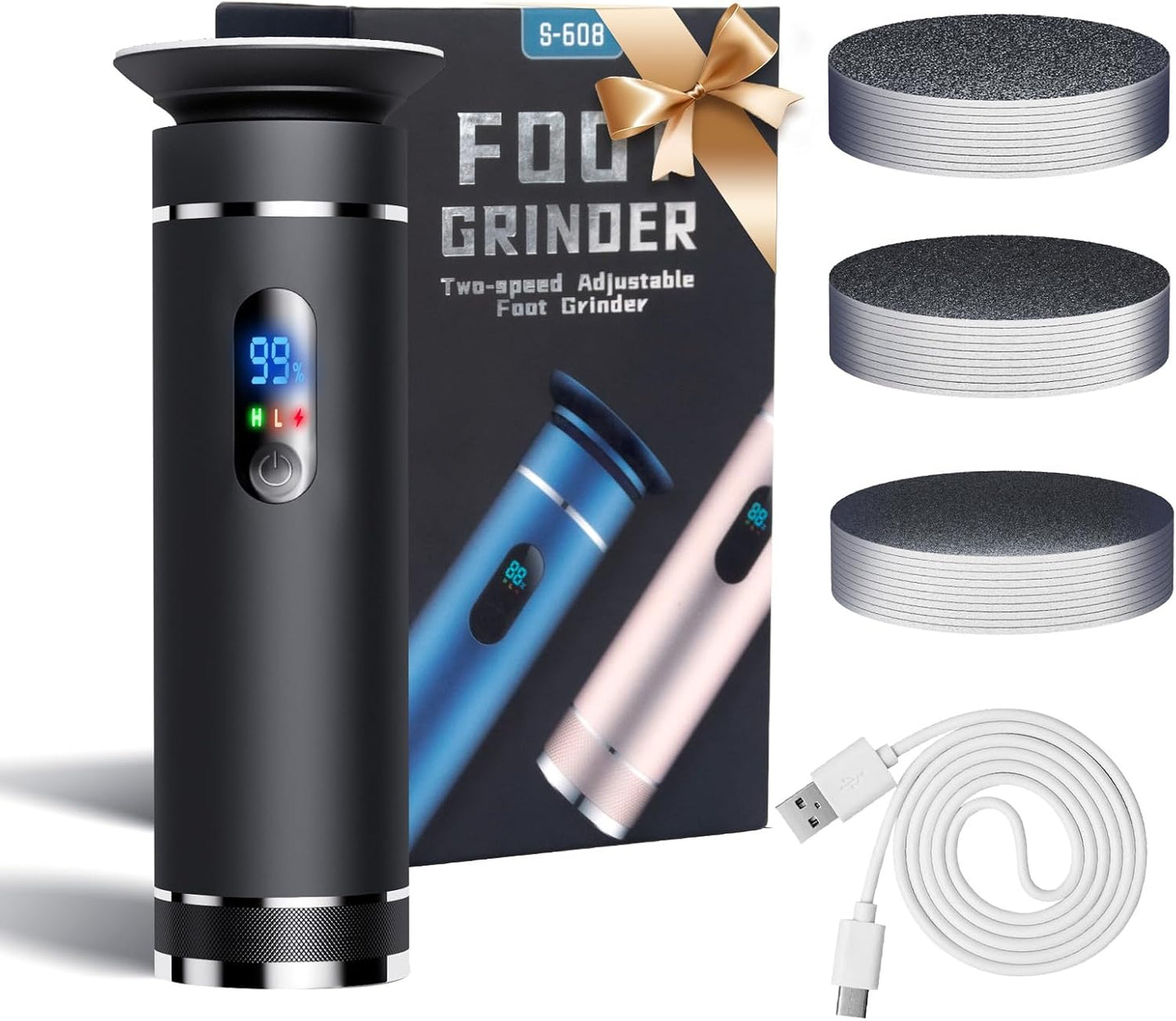 krofaue Rechargeable Electric Callus Remover for Feet - 2 Speed Electric Foot File with 30 Replaceable Sandpaper, Wireless Pedicure Tool for Dead Skin & Heel Callus