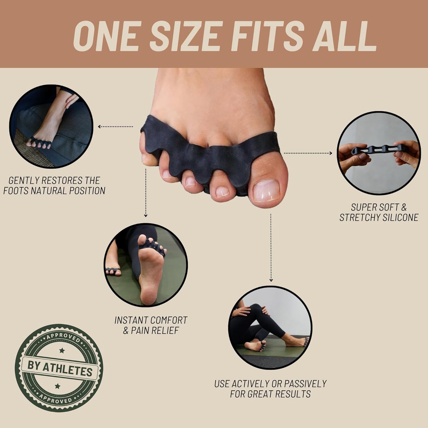 Toe Spacers - Bunion Corrector for Women & Men, Toe Separators for Women, Toe Spacers Men, Hammer Toe Straightener, Bunion Relief, 1 Pair Silicone Gel Toe Separators (Black, 1)