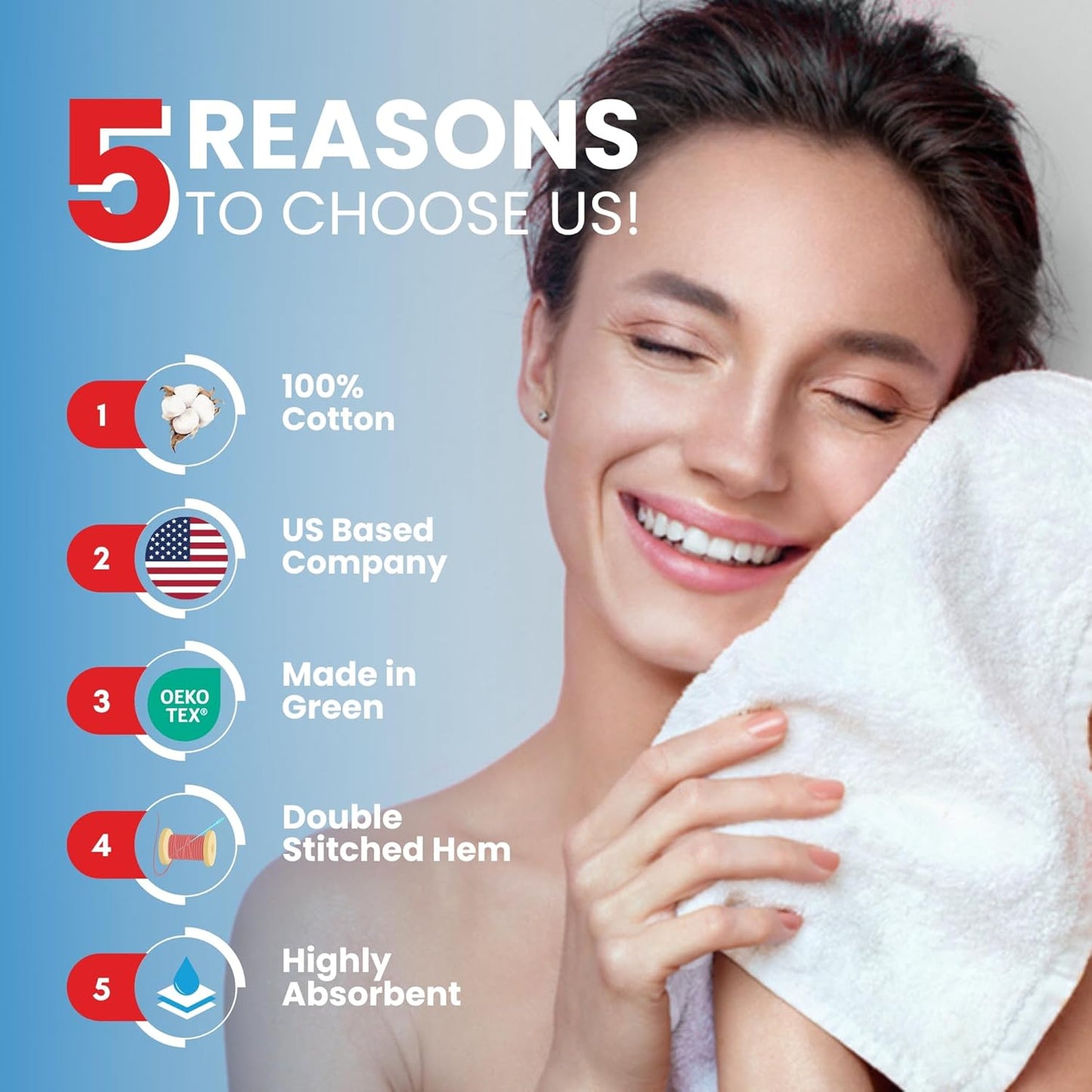 Infinitee Xclusives Luxury Wash Cloths for Showering [13x13] – 100% Cotton Washcloths [Pack of 12], Soft and Absorbent Face Towels for Bathroom Wash Clothes, Gym, and Spa (Brilliant White)