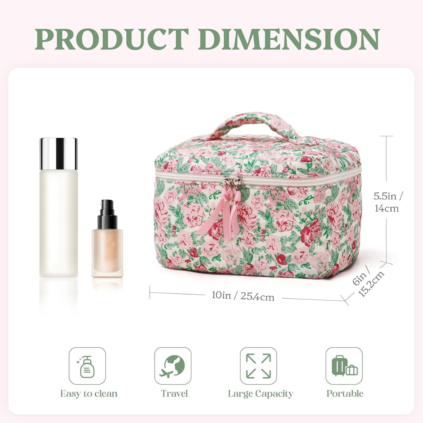 Prite Large Makeup Bag Cute Cosmetic Bag for Women Girls Floral Coquette Aesthetic Toiletry Bag Travel Make Up Organizer Bag (Rose Multiflora)