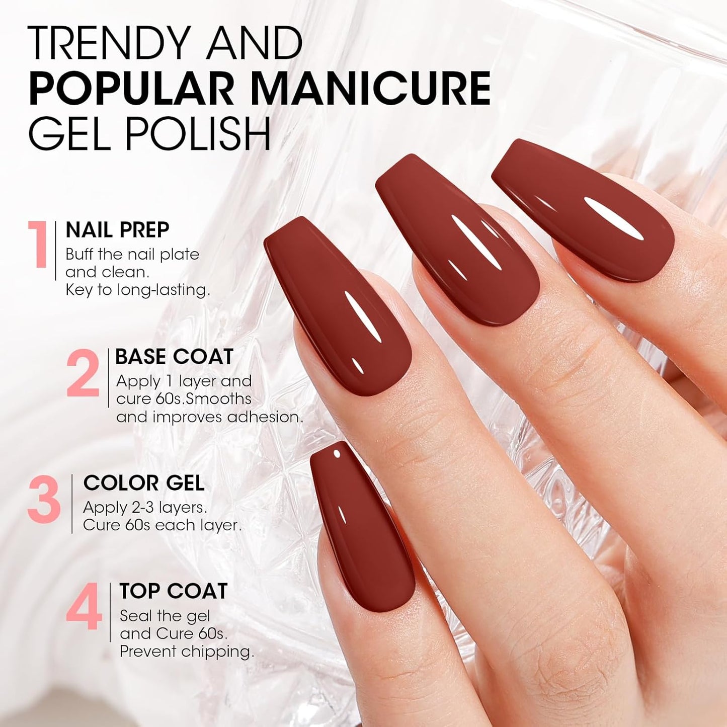 Gellen Chocolate Brown Gel Nail Polish Set, 6 Colors Coffee Brown, Milky White, Beige - 10ml UV Gel Polish Kit, No Wipe Soak Off Glossy Finish