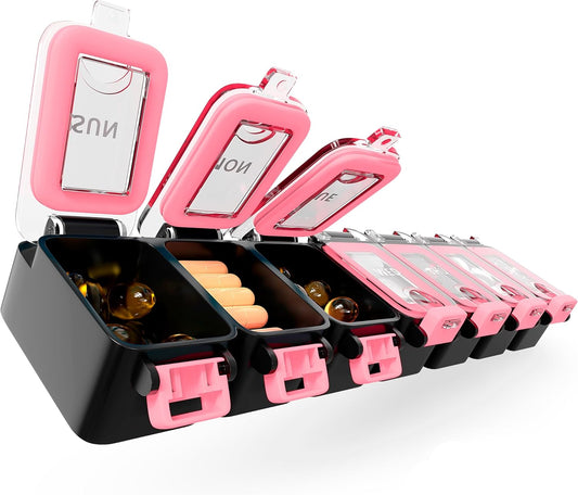 Weekly Pill Organizer 1 time a Day – Pill Box 7 Day with Enhanced Waterproof Seal, Large compartments Hold Big Vitamins & Supplements, Upgraded Locking lids, for Home & Travel use, Durable Hard case