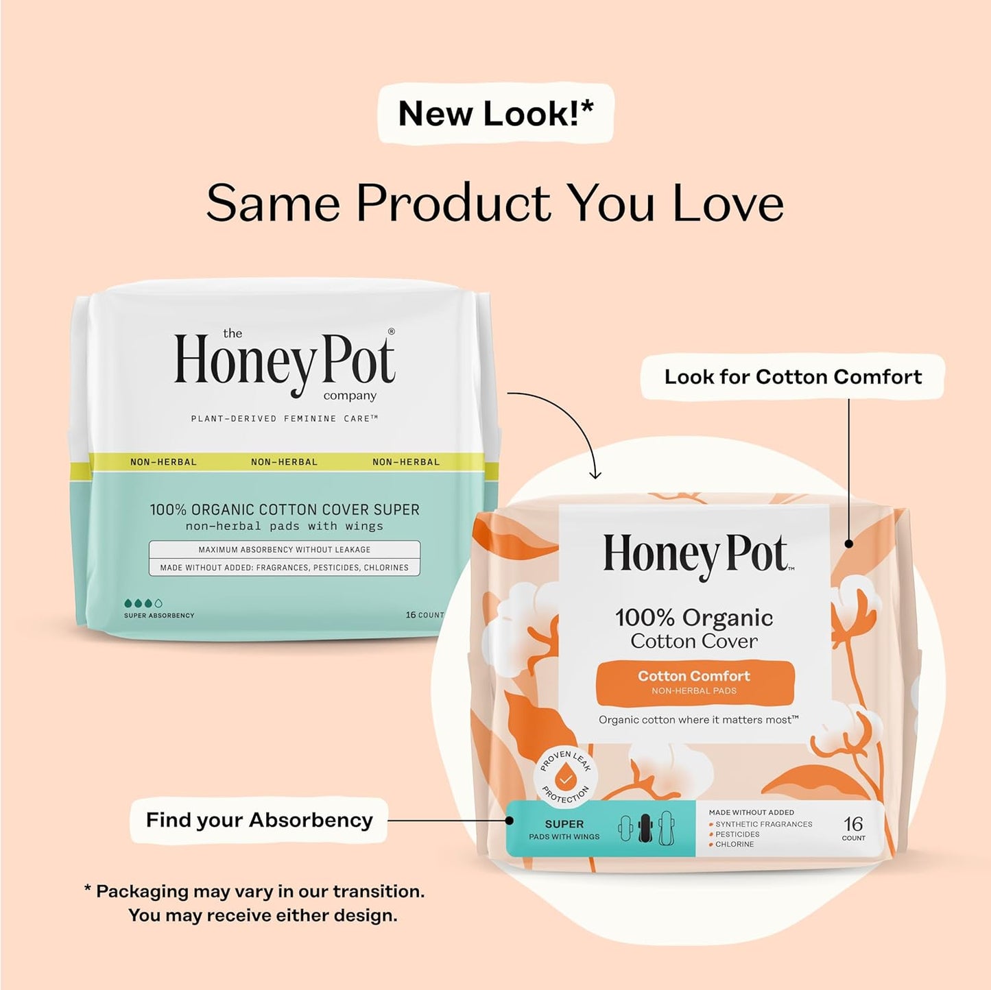 The Honey Pot Company - 64ct - Sanitary Pads for Women - Non-Herbal Super w/Wings - Organic - Cotton Cover, & Ultra-Absorbent Pulp Core - Feminine Care