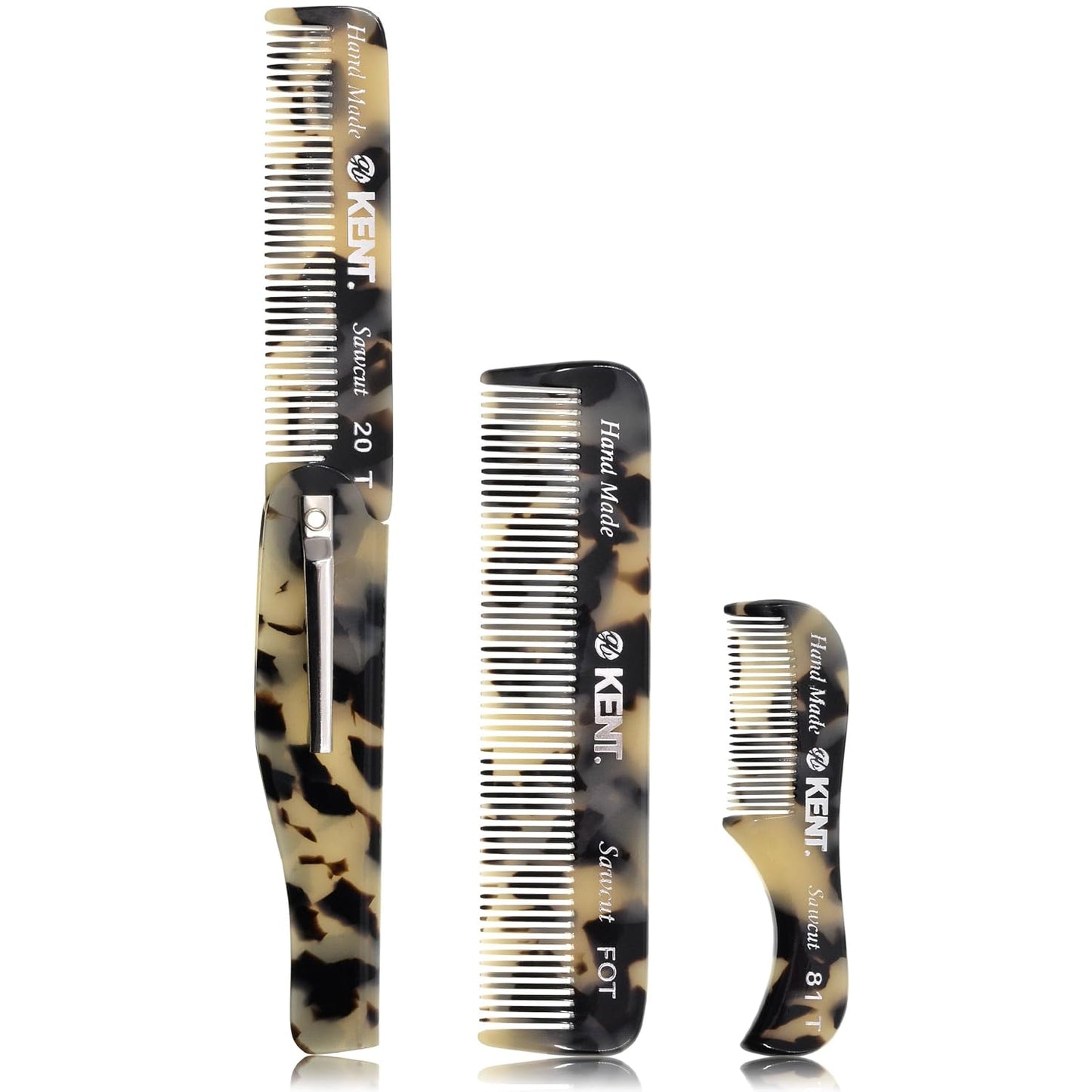 Kent Set Men's Hair Pocket Combs, Graphite 81T X-Small, FOT All Fine Tooth, 20T Fine Tooth Folding Comb. Best Hair, Beard and Mustache Grooming Kit for Travel and Home Care, Handmade in England