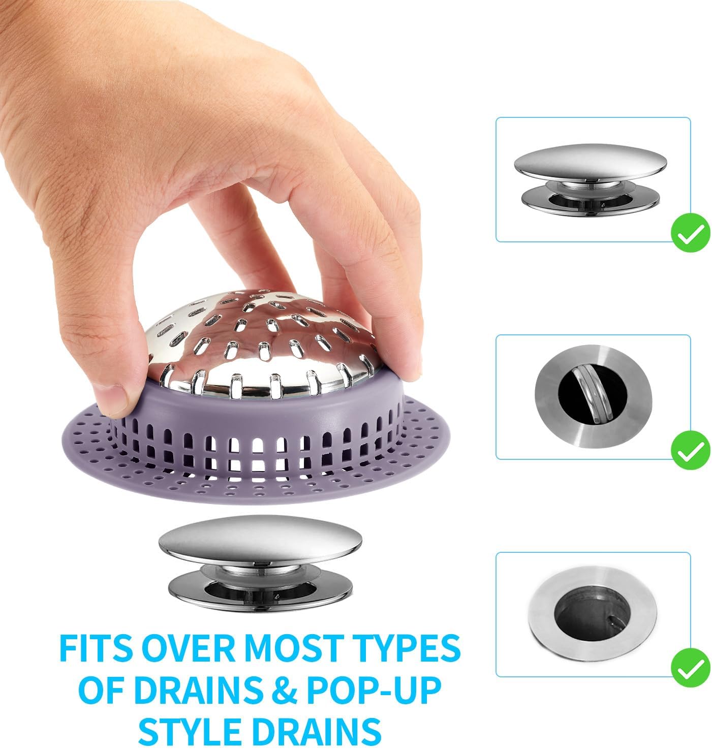 Shower Drain Hair Catcher, Shower Drain Cover, Bathtub Drain Hair Catcher for Pop-Up & Regular Drains