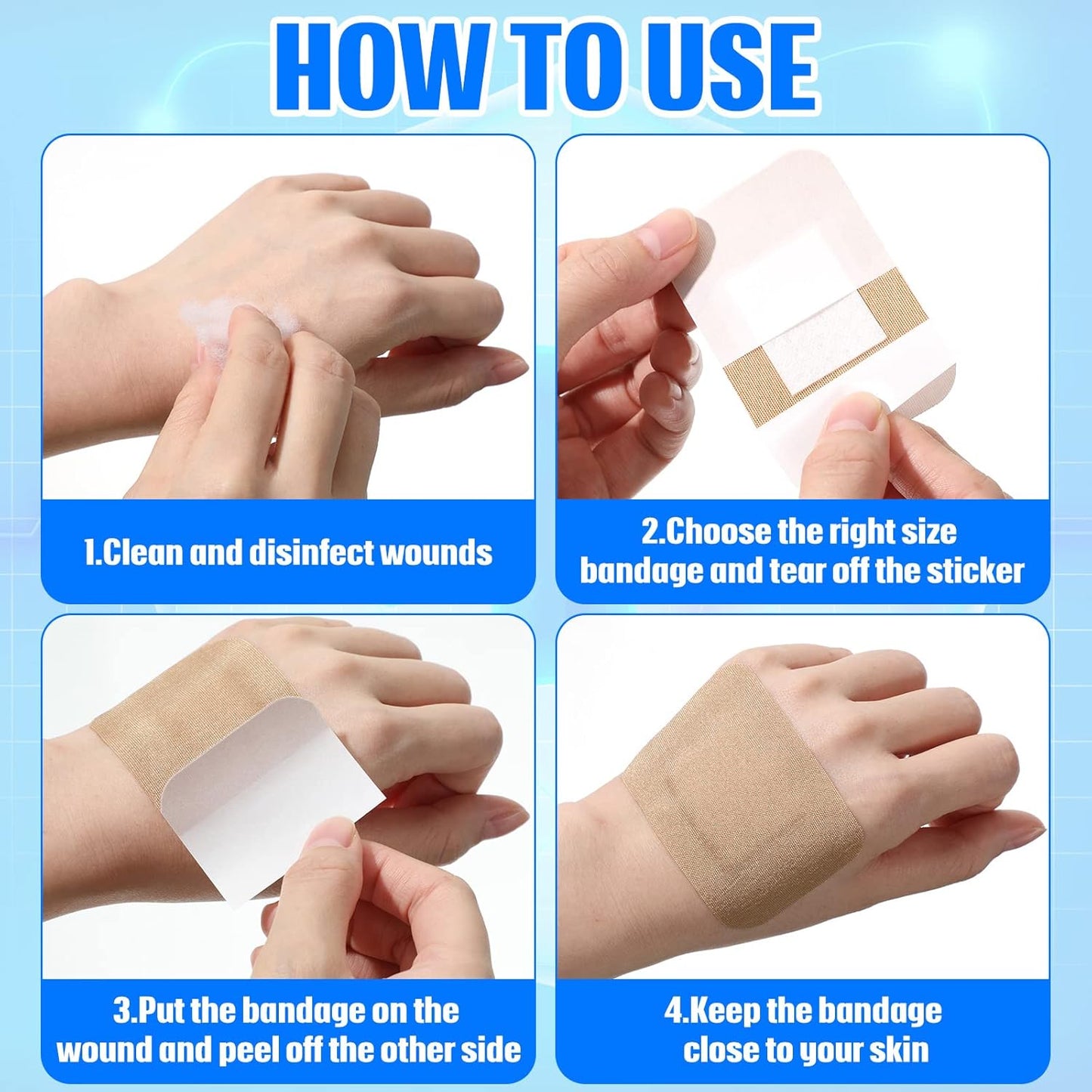 BBTO 200 Pcs Large Assorted Bandages 2 Styles Flexible Fabric Adhesive Bandages Bulk Wounds Care First Aid Supplies Fingertip Adults Wrap Skin 4 x 2'' and 3 x 2''