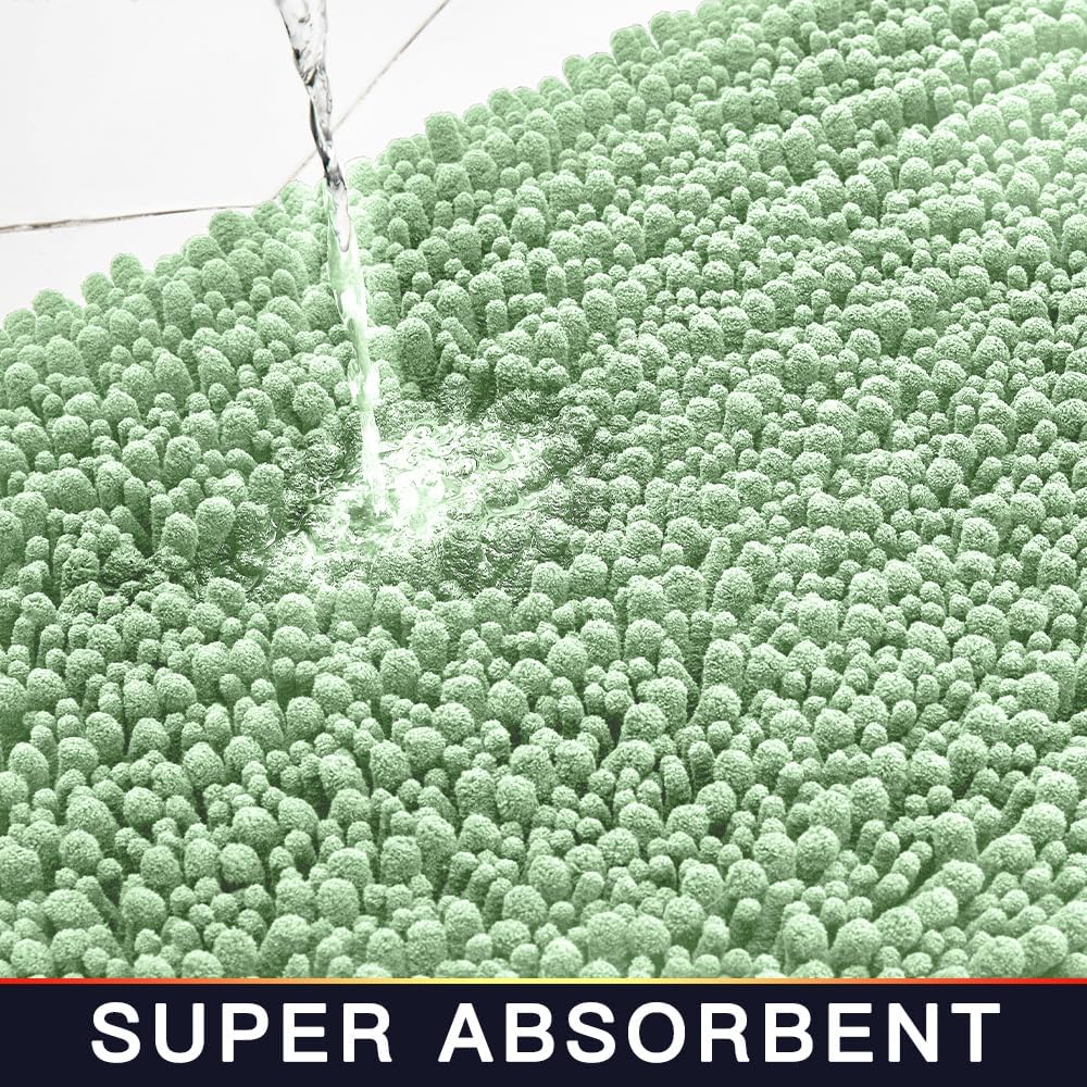 Walensee Bathroom Rug Non Slip Bath Mat (24x17 Inch Sage Green) Water Absorbent Super Soft Shaggy Chenille Machine Washable Dry Extra Thick Perfect Absorbant Best Small Plush Carpet for Shower Floor