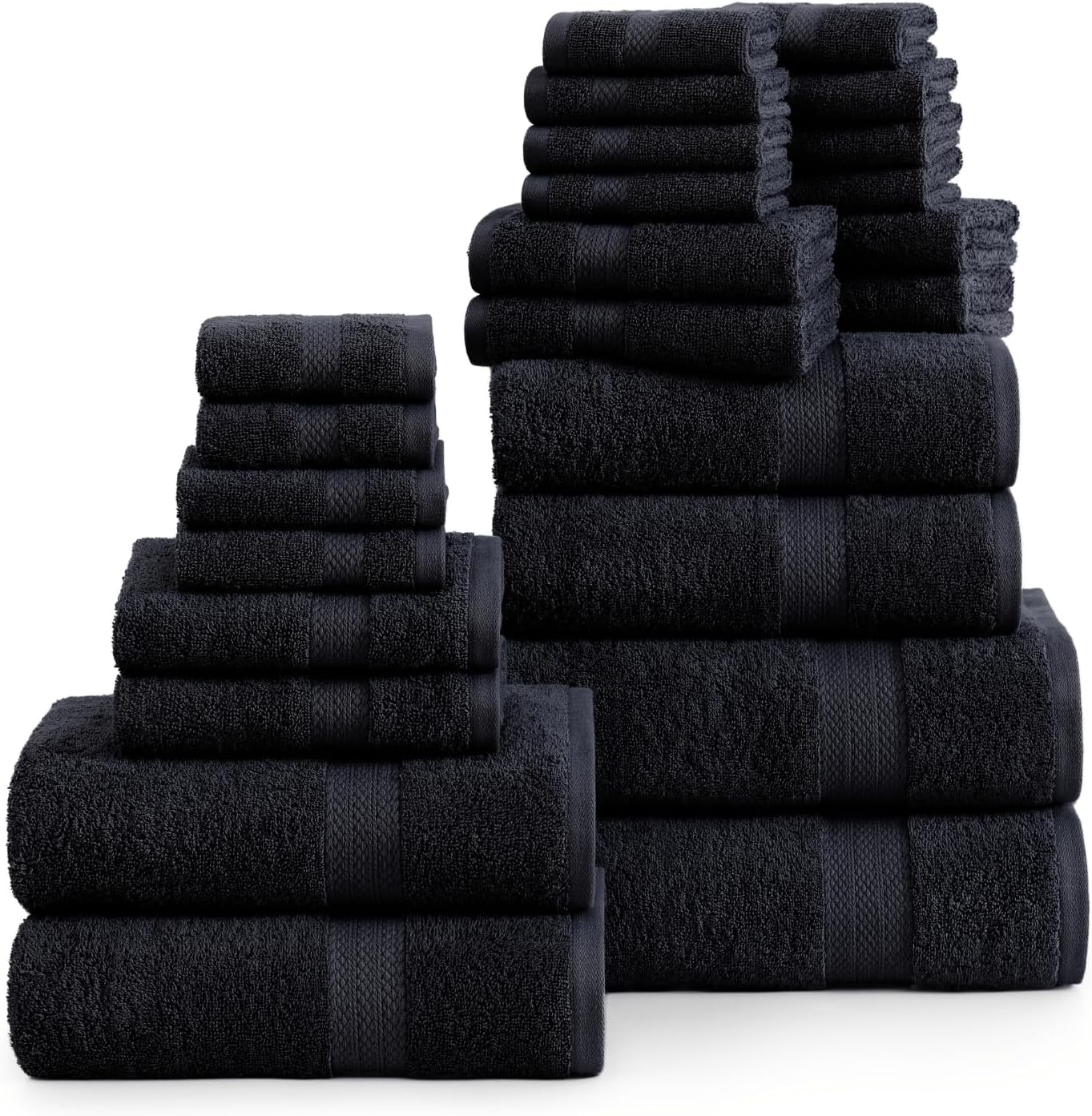 LANE LINEN 100% Cotton Bathroom Towel Set - 24 Pcs, Hotel Quality - Super Soft & Highly Absorbent - Ring Spun - 2 Bath Sheets, 4 Fingertip, 4 Bath, 6 Hand Towels, 8 Washcloths - Family Pack - Black
