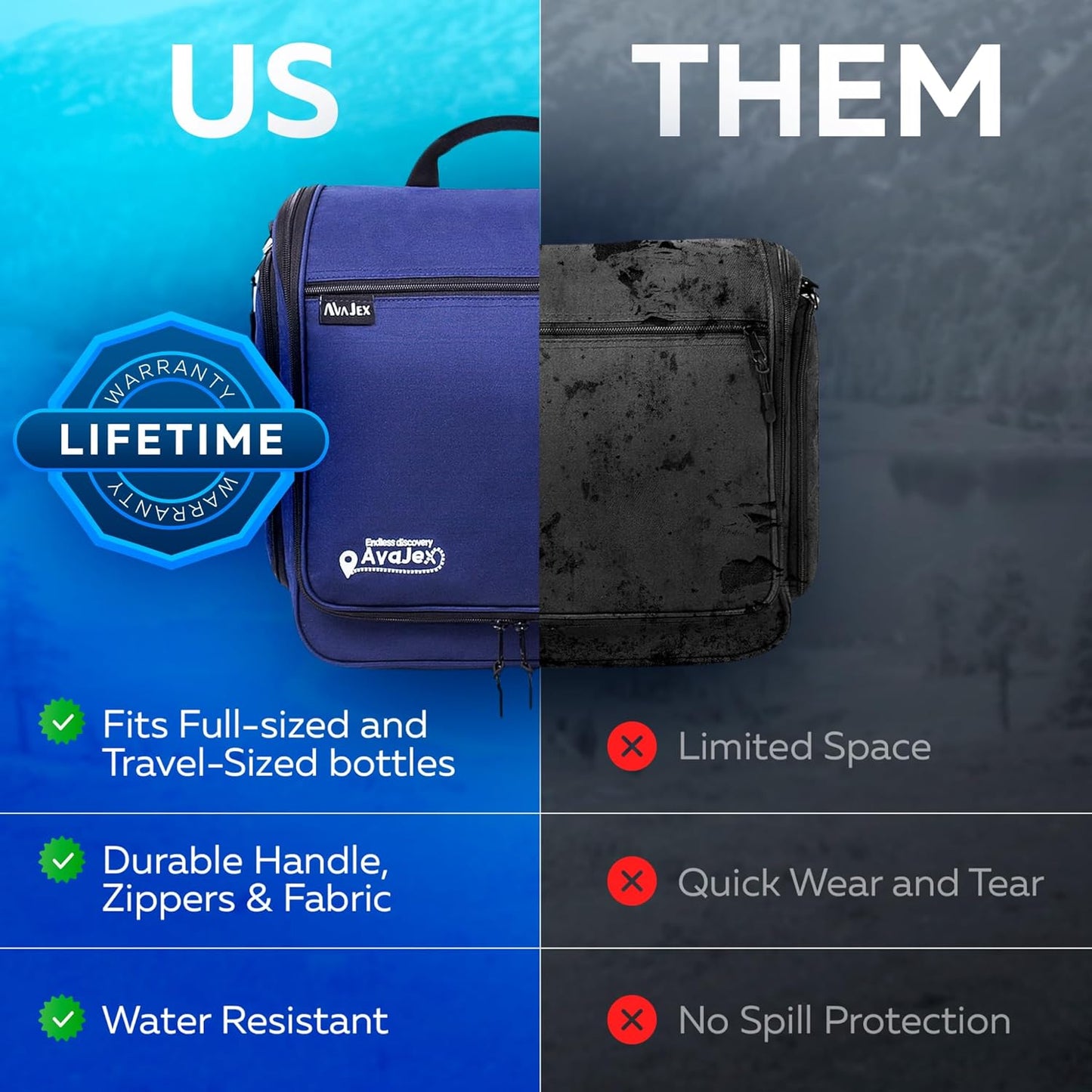 Extra Large (11.8”x11.8”x4”) Hanging Travel Toiletry Bag for Men and Women - Cosmetic Travel Bag With Shoulder Strap - Waterproof Hygiene Bag with Metal Swivel Hook and 19 Compartments for Toiletries