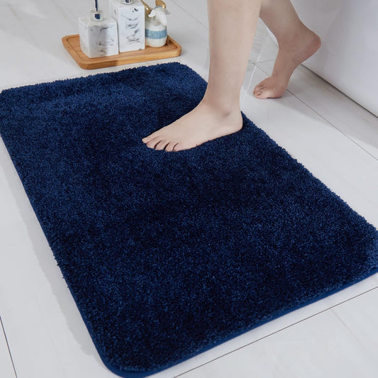COSY HOMEER Bath Rugs for Bathroom Extra Thick- Anti-Slip Bath Mats Soft Plush Yarn Shaggy 100% Strong Mirco Polyeste Mat Living Room Bedroom Mat Floor Water Absorbent(Navy,24x36 - Inches)