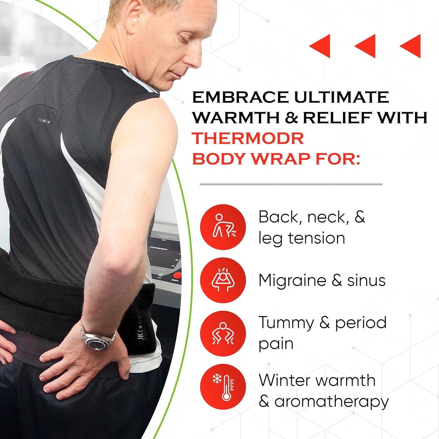 Microwavable Heating Pad for Neck, Back & Shoulders - Heating Bean Bag Microwavable Pillow w/Elasticated Strap - Wheat & Lavender Aromatherapy Heating Pad Wrap - ThermoDR, Black