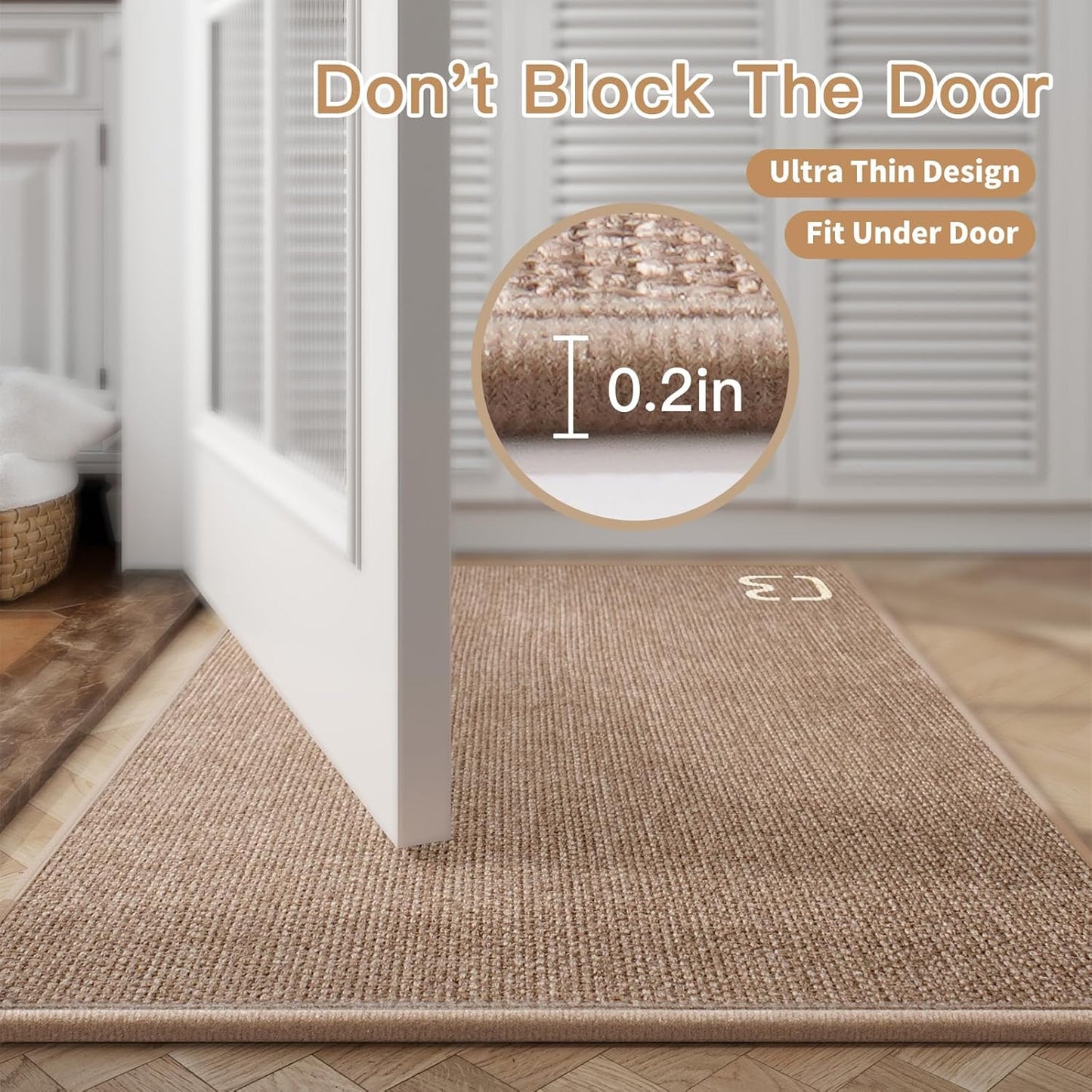 Braided Bathroom Runner Rugs Bath Mat Non Slip Washable, Rubber Backing Super Absorbent Ultra Thin Quick Dry Bath Rug Bathroom Floor Mat, Ideal for Hallway Bedroom Laundry Room, Brown 16"x47"