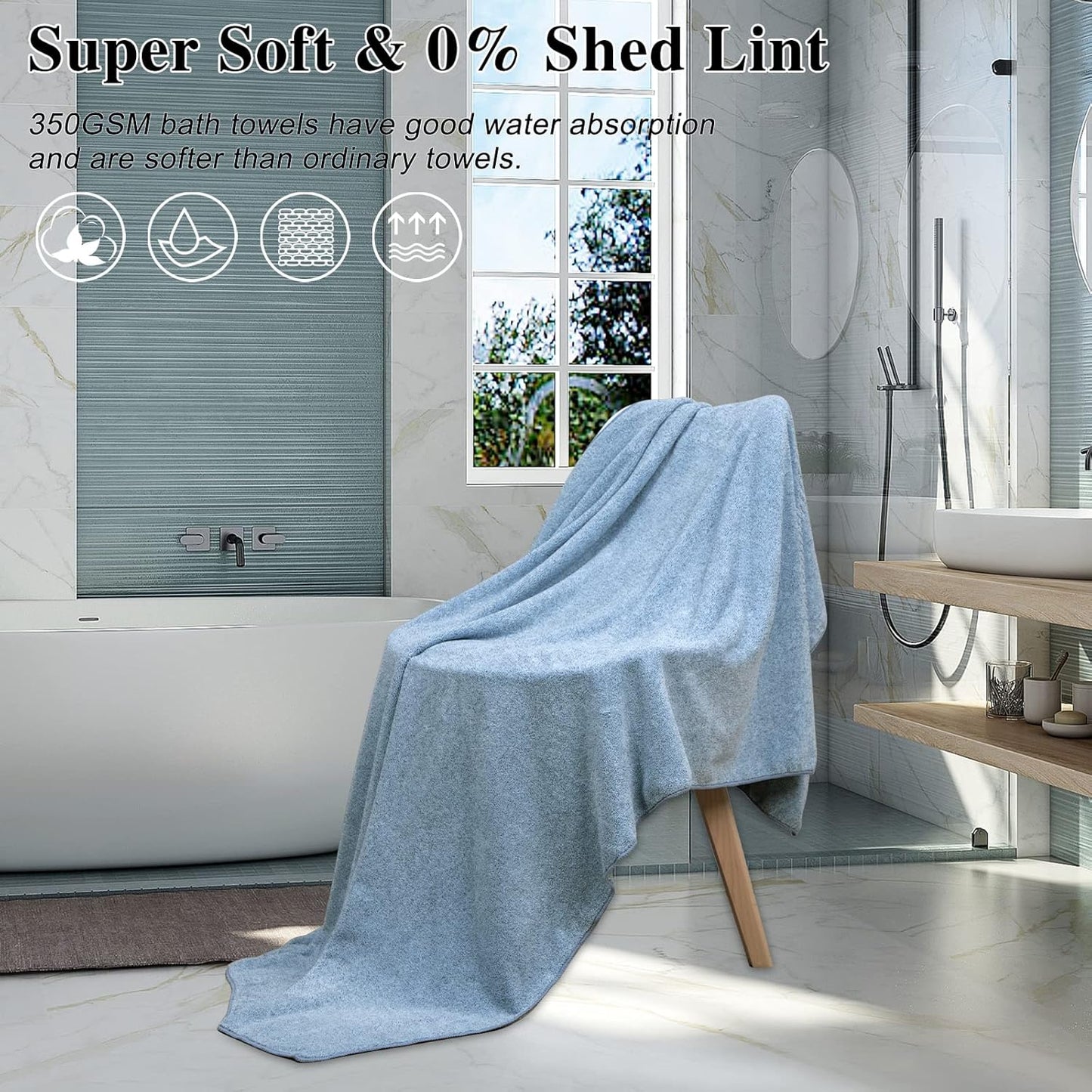 SEISSO Large Bath Towels Set of 4-35 x 63 Inches Super Absorbent & Lightweight Quick Drying Bamboo Viscose Towels, Oversized Bath Towel for Beach, Travel, Gym, Sauna, Camp, Pool - Light Blue