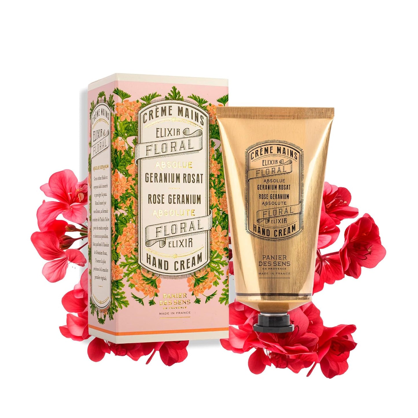 Panier des Sens - Hand Cream for Dry Cracked Hands - Rose Geranium Hand Lotion with Olive & Almond Oil - Vitamin E Skin Moisturizer with 97% Natural Ingredients - Made in France, 2.5 fl oz
