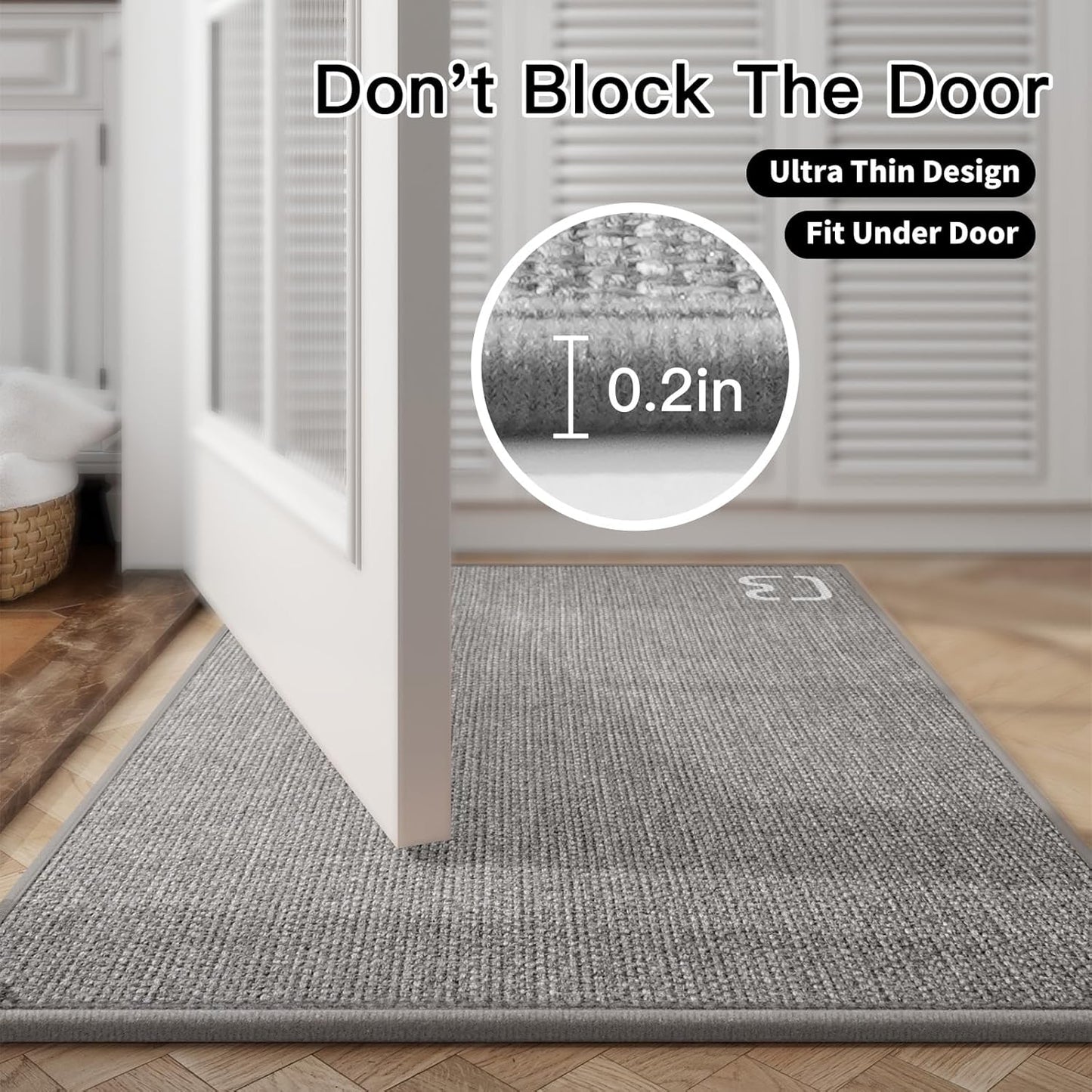 Braided Bathroom Runner Rugs Bath Mat Non Slip Washable, Rubber Backing Super Absorbent Ultra Thin Quick Dry Bath Rug Bathroom Floor Mat, Ideal for Hallway Bedroom Laundry Room, Gray 16"x47"