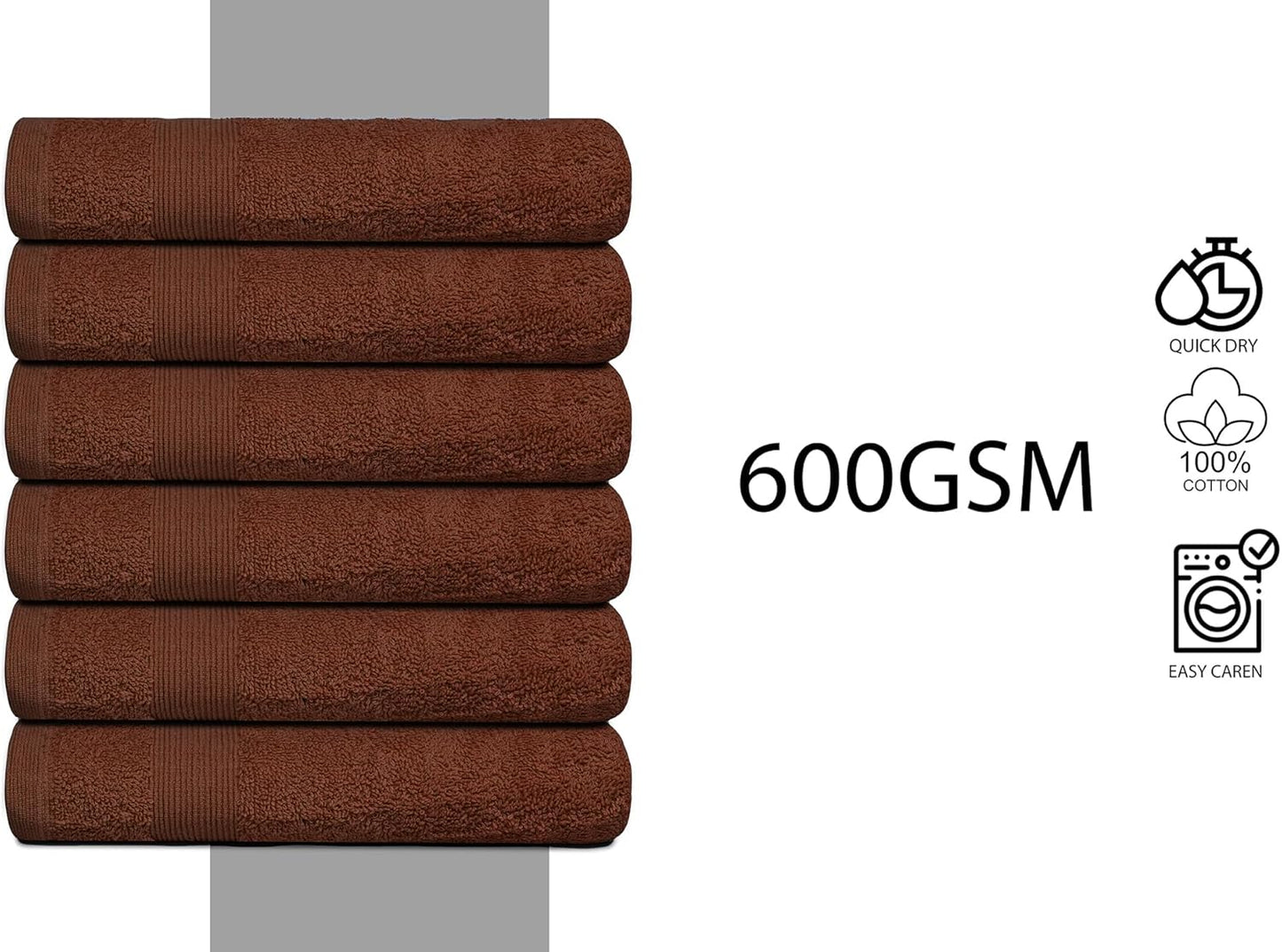 Premium Hand Towels Pack of 6 (16" x 30”) 100% Combed Ring Spun Cotton | Highly Absorbent Hand Towels Set | Ultra Soft for Home, Gym & Spa (Dark Brown)