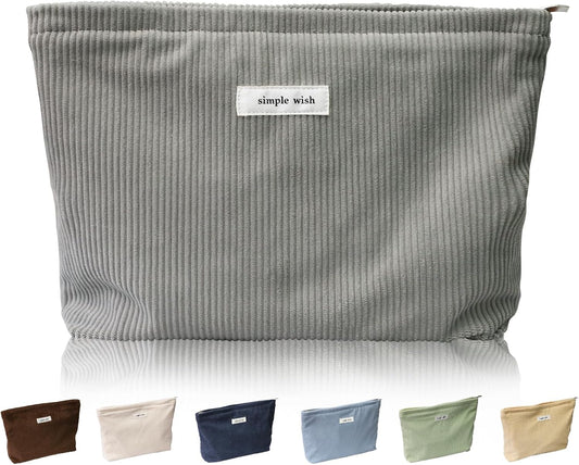 Wudygirl Cosmetic Bags for Women Travel Makeup Bag Large Capacity Makeup Pouch Cute Makeup Bag Organizer Handbags Purses Zipper Pouch Corduroy (Dark Gray)