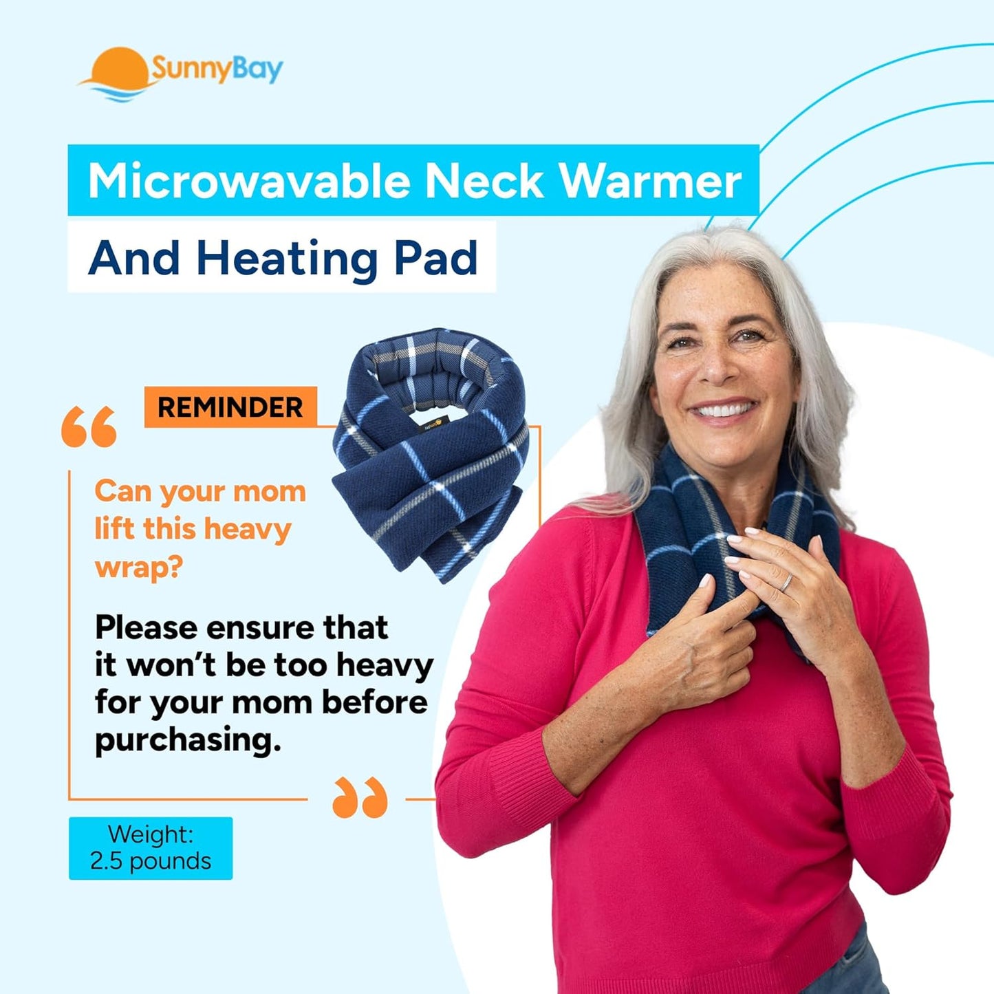 SunnyBay Microwavable Heating Pads, Microwavable Moist Heated Neck and Shoulder Wrap, Versatile Weighted Beanbag Cold Pack or Warm Compress, 26x4 Inches, Made in USA, Ocean Blue