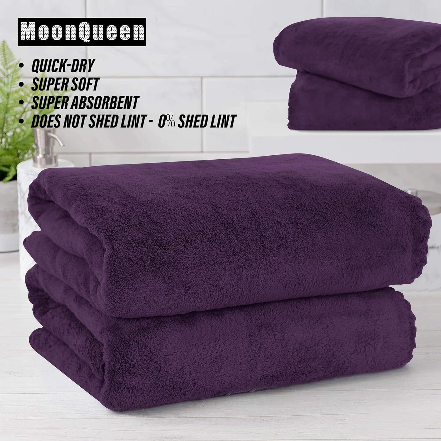 MOONQUEEN 6 Pack Premium Bath Towel Set - Quick Drying - Microfiber Coral Velvet Highly Absorbent Towels - Multipurpose Use as Bath Fitness, Bathroom, Shower, Sports, Yoga Towel (Grape Purple)