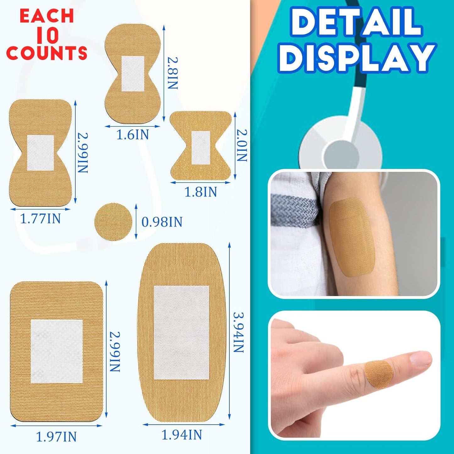 BBTO Assorted Styles Flexible Fabric Adhesive Bandages - Small Breathable Fingertip and Cloth Elastic Knuckle Bandages in Various Sizes for First Aid and Wound Care (180 Pcs)