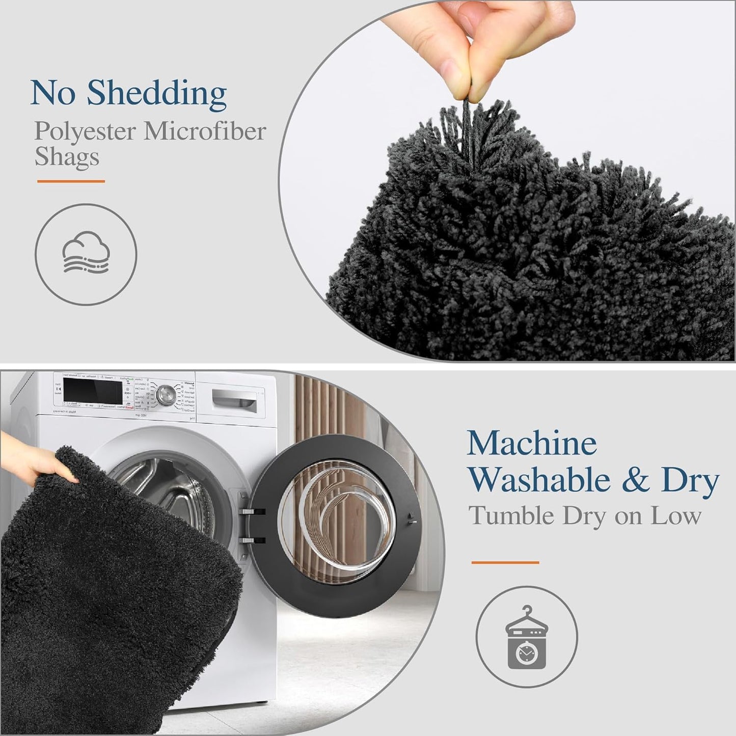 Walensee Large Bathroom Rug (24 x 48, Black) Extra Soft and Absorbent Shaggy Bath Mat Machine Washable Microfiber Non Slip Luxury Floor Mat