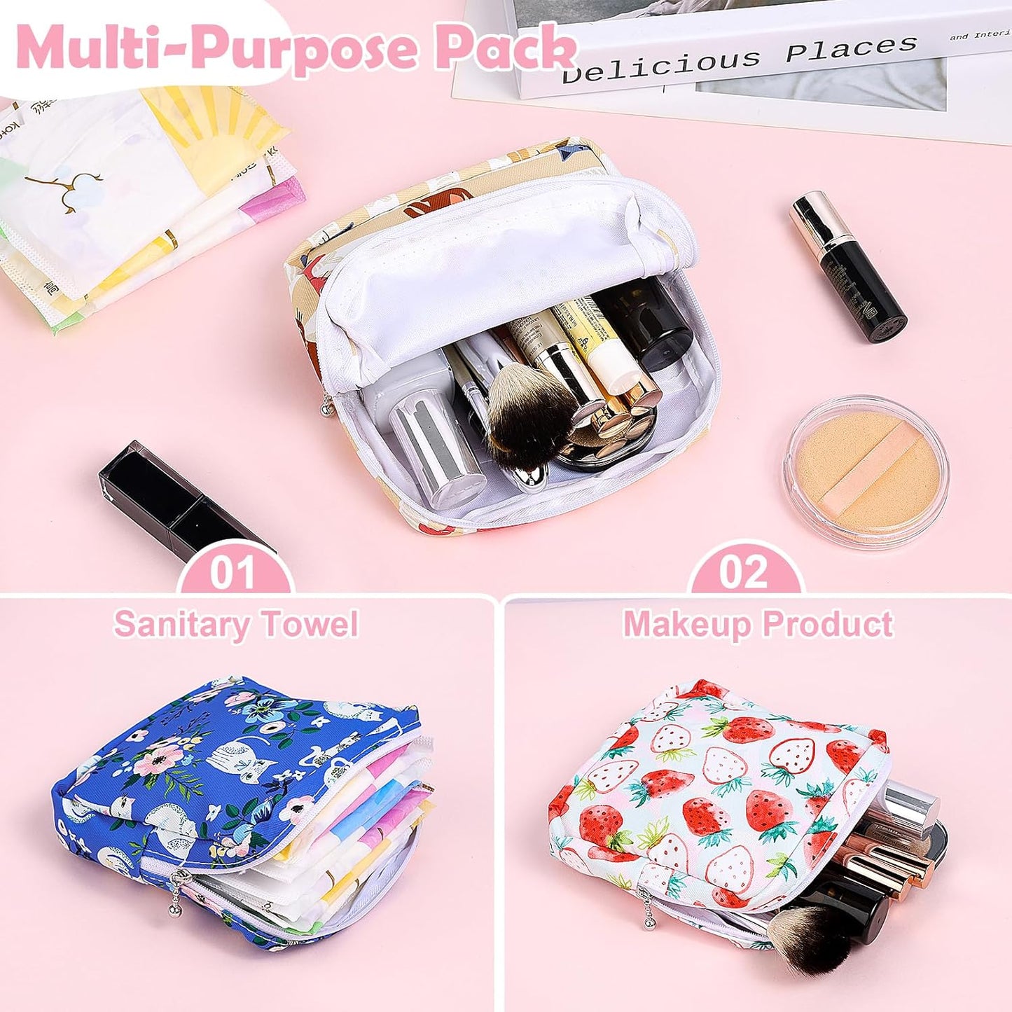 Desing Wish Period Bag Pouch Soft Cloth Sanitary Napkin Storage Bag Portable Menstrual Pad Pouches Tampon Holder for Purse First Period Kit for Girls 9-12 (Black Striped Dog)