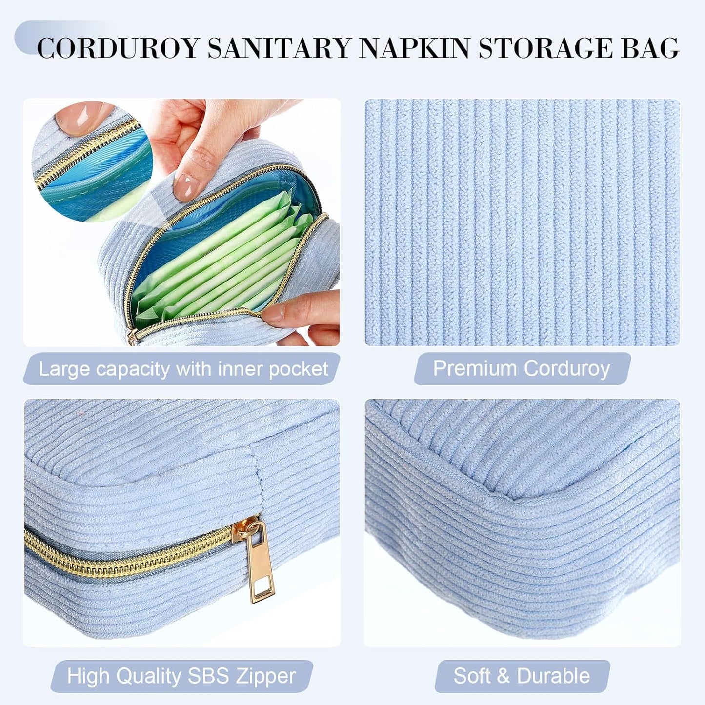 4 Pcs Sanitary Napkin Storage Bag Corduroy Period Bag for School Teen Mini Makeup Preppy Cosmetic Wallet Set for Women Portable First Period Pouch with Zipper Cute Pad Pouch