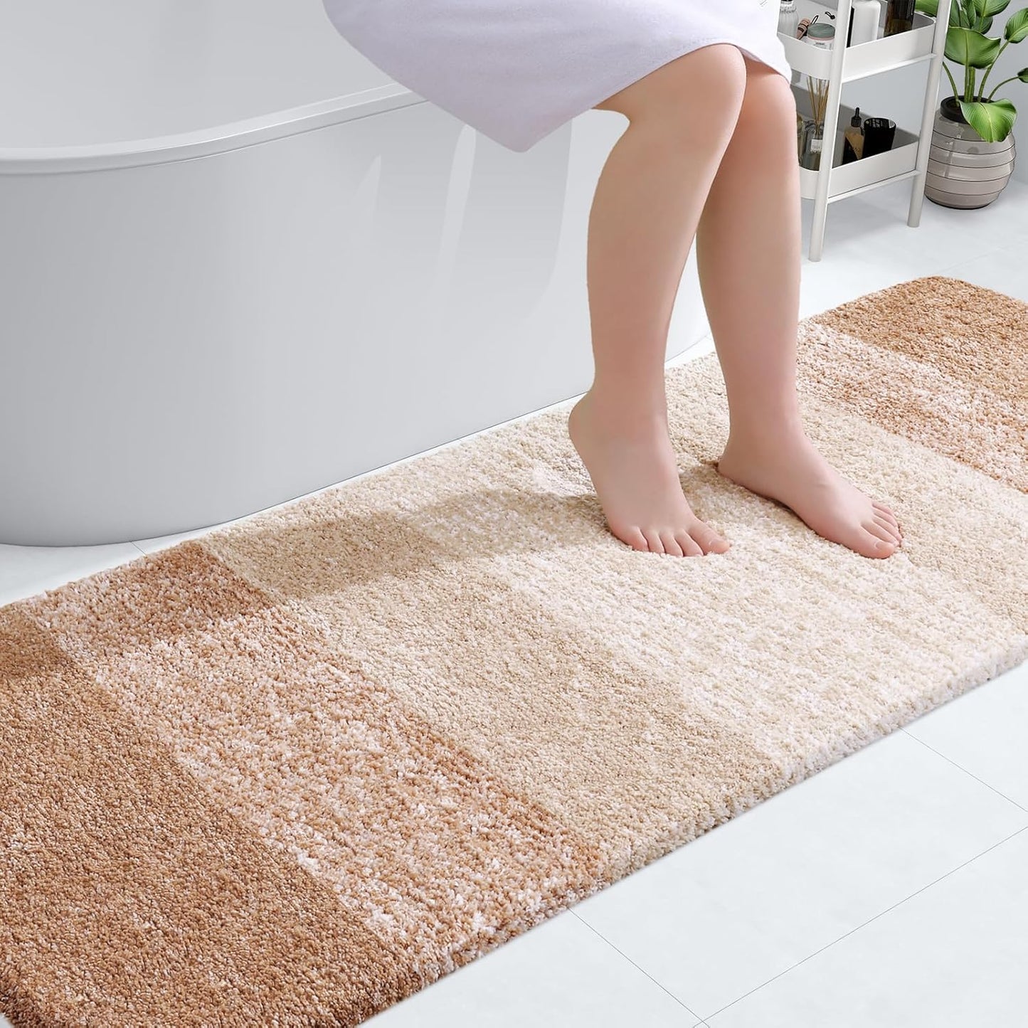 OLANLY Bathroom Runner Rugs 70x24, Extra Soft Absorbent Microfiber Bath Rugs, Rubber Backing, Quick Dry, Machine Washable Bath Mats for Bathroom Floor, Tub and Shower, Home Decor Accessories, Beige