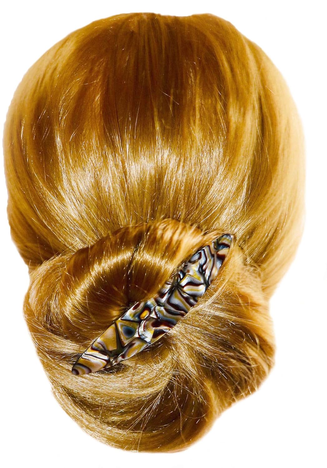 French Amie Long Oval Silver Onyx Grey 4.5" Handmade Celluloid Hair Clip Barrette with Golden Clasp for Women