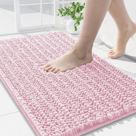 Arotive Luxury Chenille Bathroom Rug Mat, Extra Soft Thick Absorbent Shaggy Bath Rugs, Non-Slip Machine Wash Dry, Plush Bath Mats for Bathroom, Shower and Tub, 34x21, Pink
