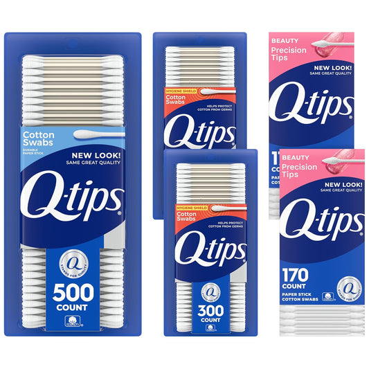 Q-tips Cotton Swabs, Variety Pack, Original, Hygiene Shield and Precision Tips for Home, First Aid and Beauty Care, Made with 100% Cotton, 1440 Count