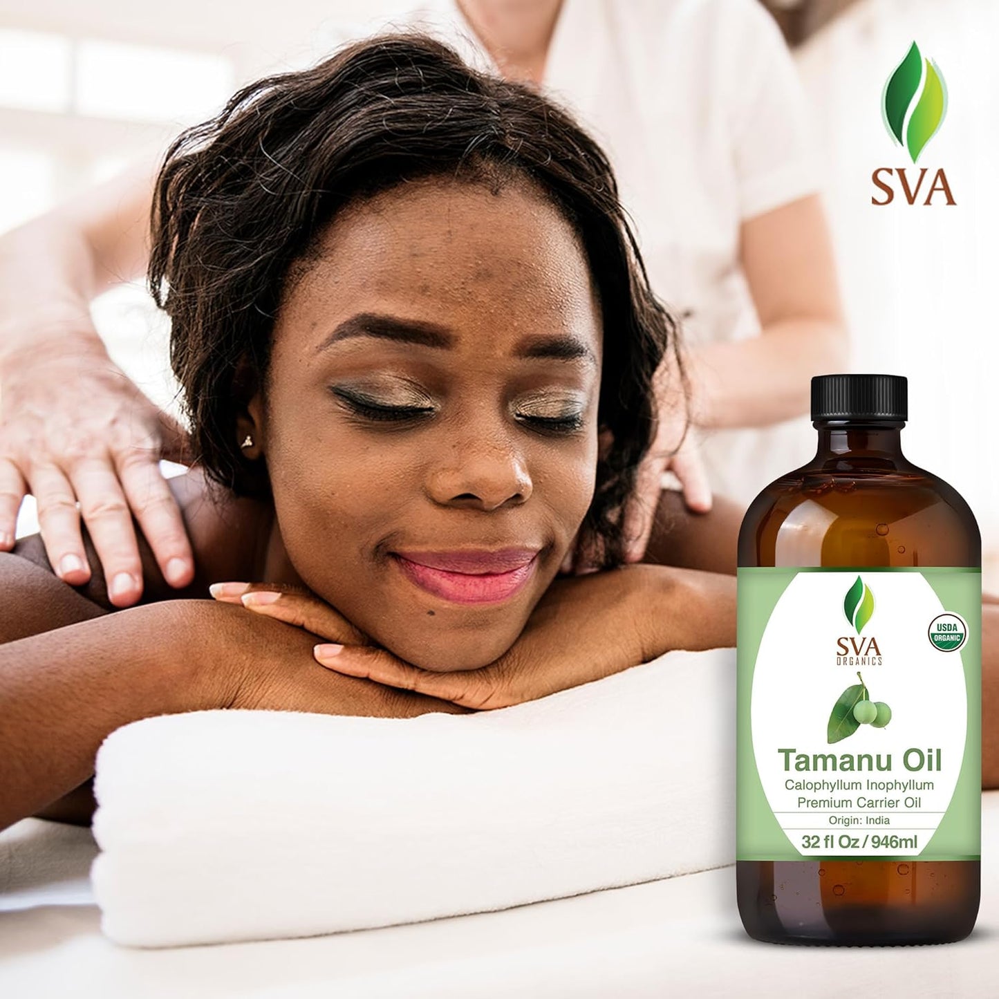 SVA Tamanu Seed Oil Organic - 32 Fl Oz – 100% Natural Cold Pressed Tamanu Oil - for Face, Skin Care, Hair Care, Scalp Massage & Body Massage – Carrier Oil