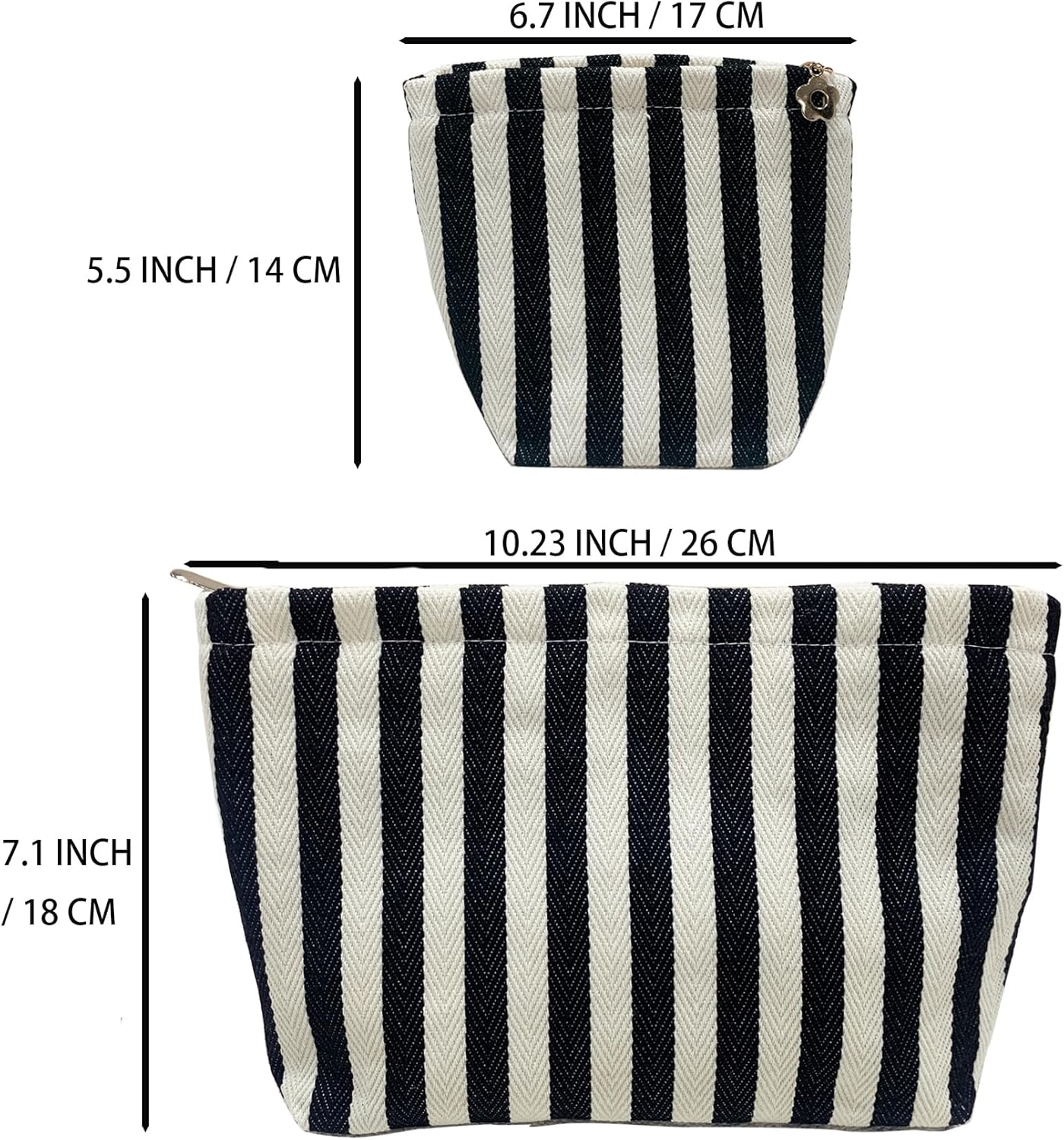 2 Pcs Makeup Bags, Large Cosmetic Bag Travel Toiletry Bag Organizer for Women, Embroidery Craft, Stripe Makeup Bag Small Cosmetic Pouch Purse with Zipper Gifts for Girls Teen