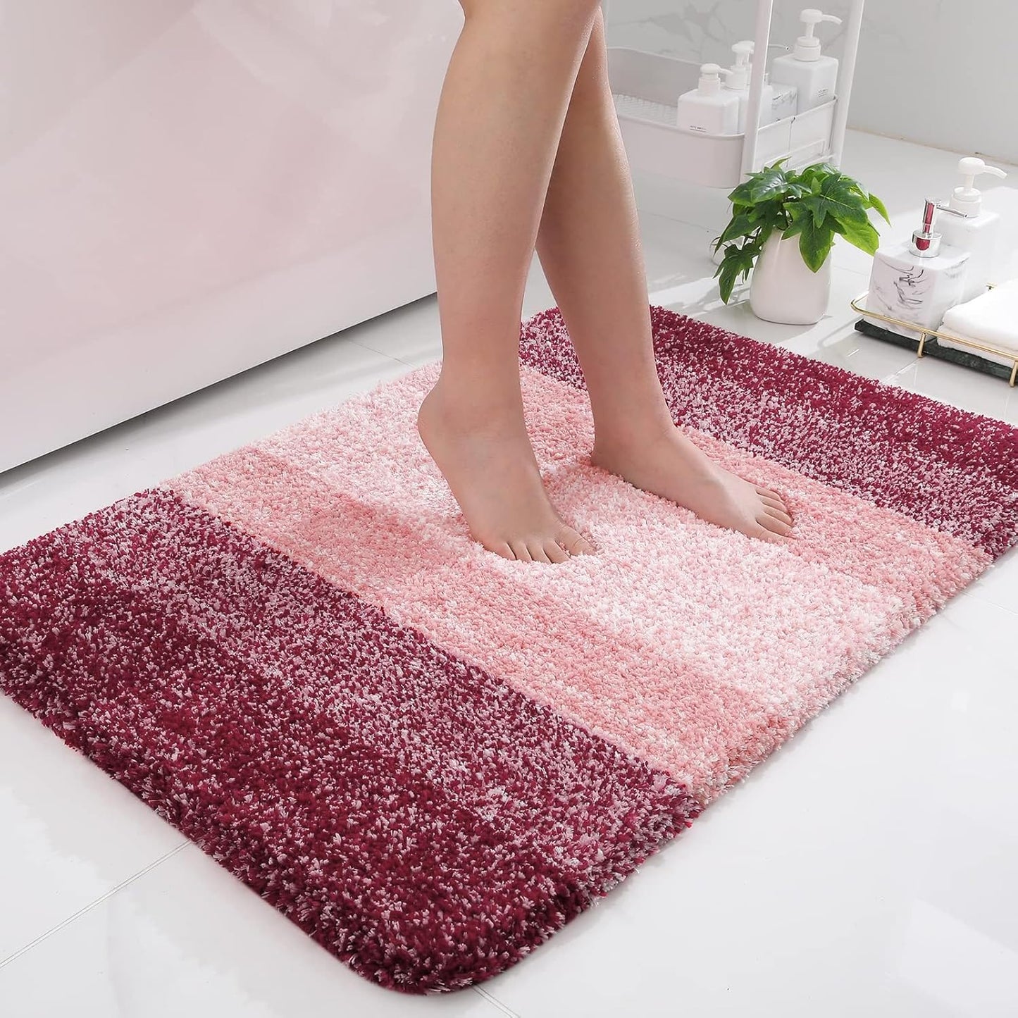 OLANLY Bathroom Rugs Mat 36x24, Extra Soft Absorbent Microfiber Bath Rugs, Rubber Backing, Quick Dry, Machine Washable Bath Mats for Bathroom Floor, Tub and Shower, Home Decor Accessories, Red