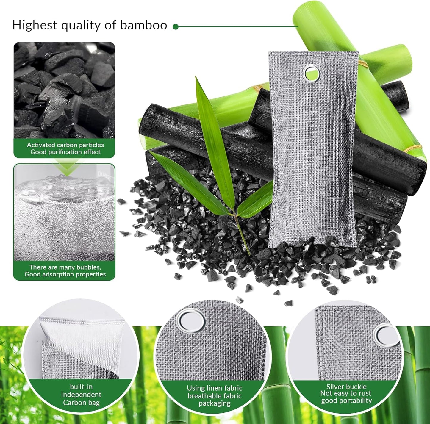 4 Pack charcoal odor absorber,Bamboo Charcoals Air Purifying Bag Charcoals Deodorizer Eliminator for Strong Odors in Car, Closet, Shoe, Basement (75G*4 Pack Gray-2, Unscented)
