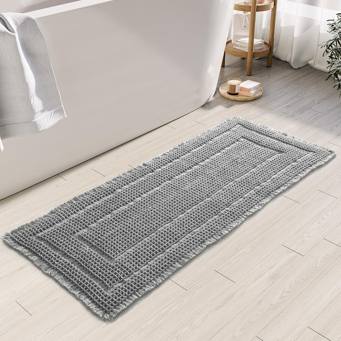 Bath Mats for Bathroom Non Slip,Waffle Luxury Bath Mat,Machine Washable Bath Mat for Shower,Ultra Soft Bathmat,Gray,19"*48"