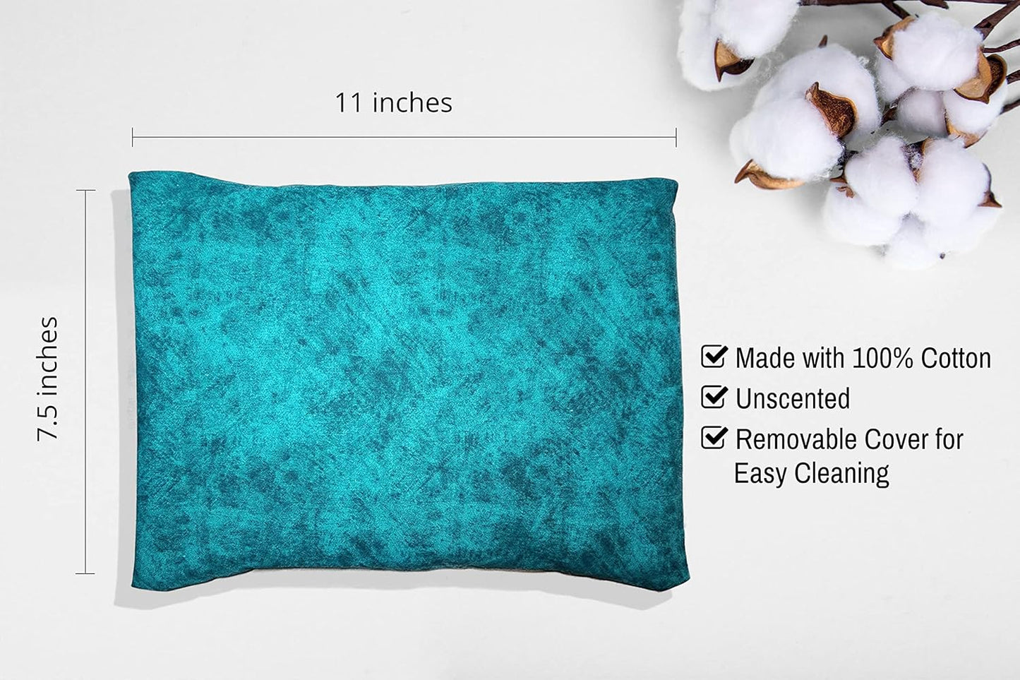 Microwavable Corn Filled Heating Pad and Cold Pack/Washable 100% Cotton Cover (Etched - Dark Jade, 7.5in W x 11in L)