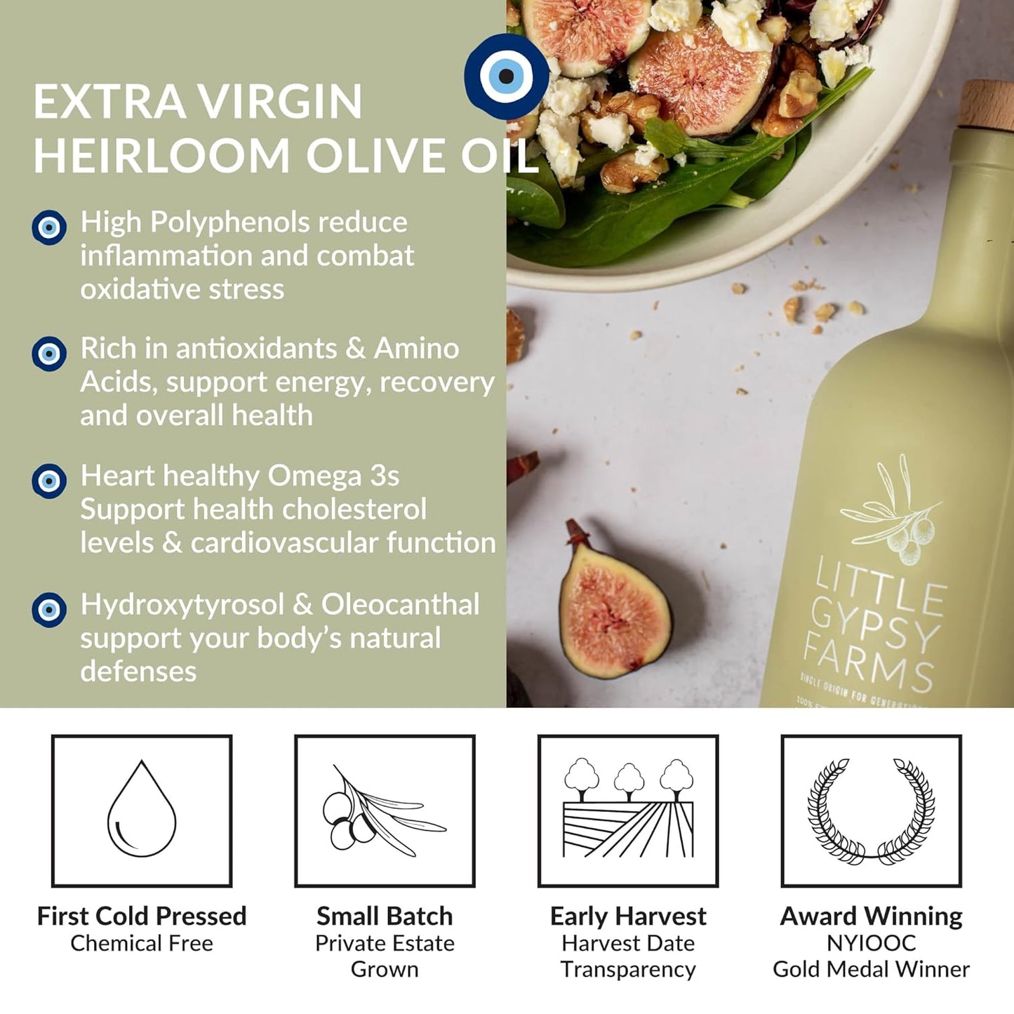 Heirloom EVOO from Little Gypsy Farms | Extra Virgin Olive Oil from a Single Estate in Greece | First Cold-Pressed | High Polyphenols & Amino Acids | NYIOOC Award Winner | 500ml