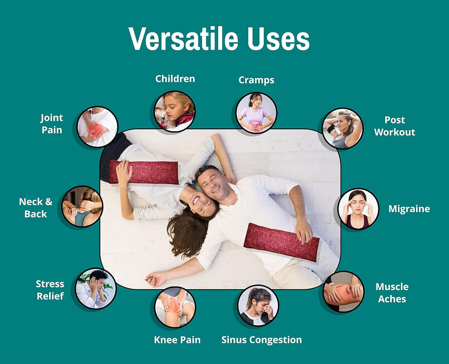 Microwavable Corn Filled Heating Pad and Cold Pack/Washable 100% Cotton Cover (Cross Hatch - Wine, 5.25in W x 17.25in L)