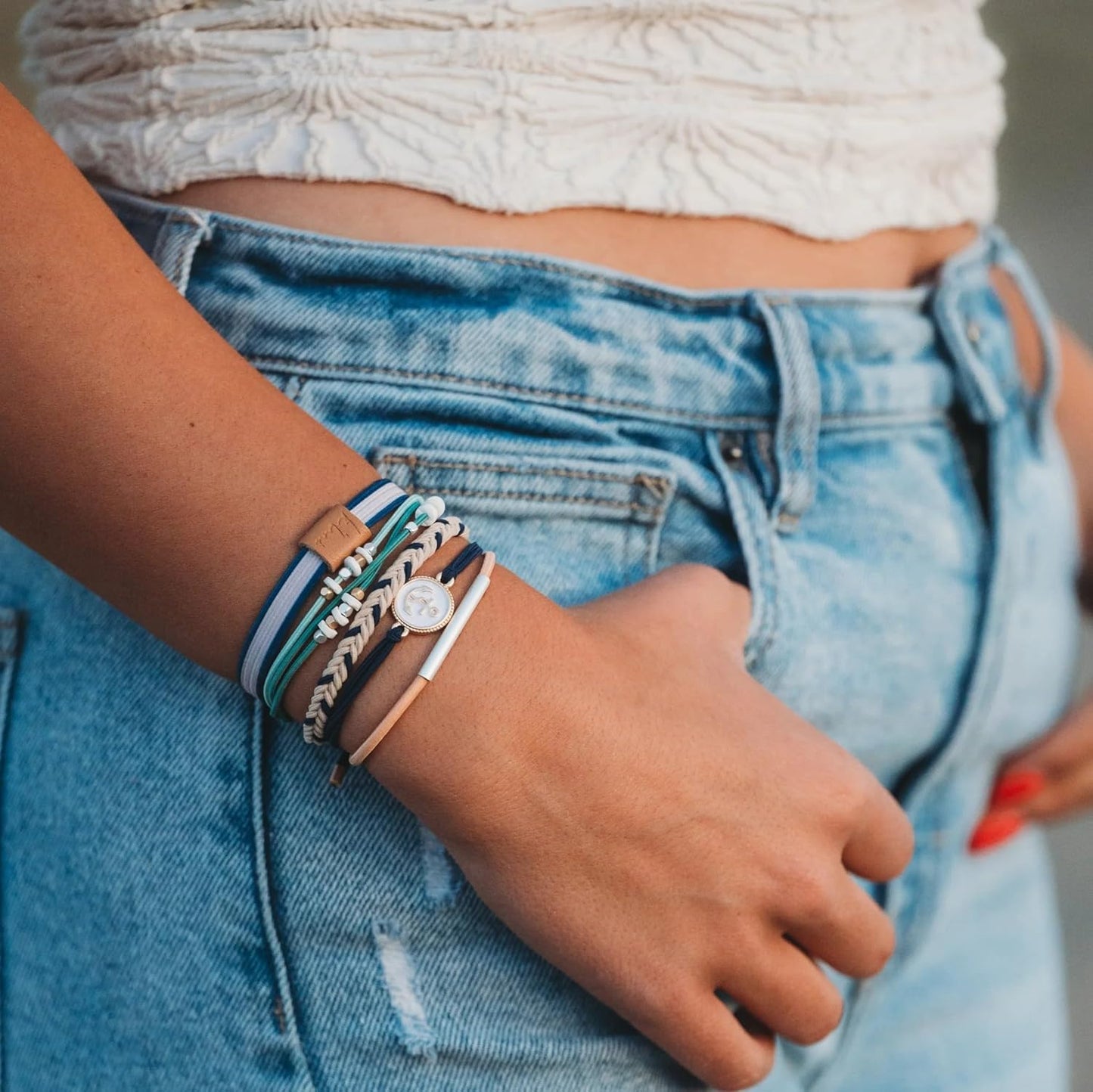 K'lani Anchor Bracelets for Women – Elastic Bracelets and Boho Hair Ties – Cute Hair Ties for Women and Hair Tie Accessories – Stylish Bracelets Boho Style for Hair and Wrist – Set of 5 (Large)