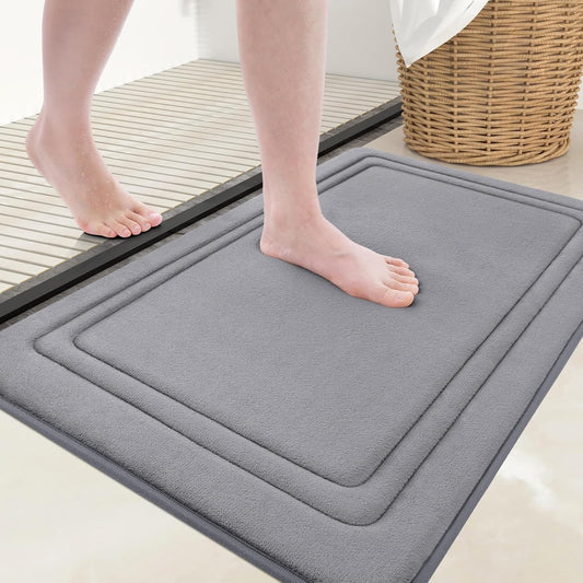 Grandaily Memory Foam Bath Mat Rug 30x20, Ultra Soft, Non-Slip and Absorbent Bathroom Rugs, Machine Wash Dry, Comfortable Bath Carpet for Bathroom Floor, Tub and Shower, Medium Grey
