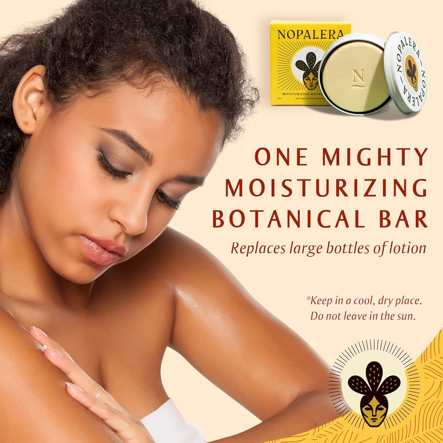 Nopalera Botanical Lotion Bar - Plant-Based Cactus Moisturizer with Prickly Pear Oil & Tangerine Oil, Deeply Moisturizing, Vegan, Natural Citrus Fragrance, 2.2 oz.