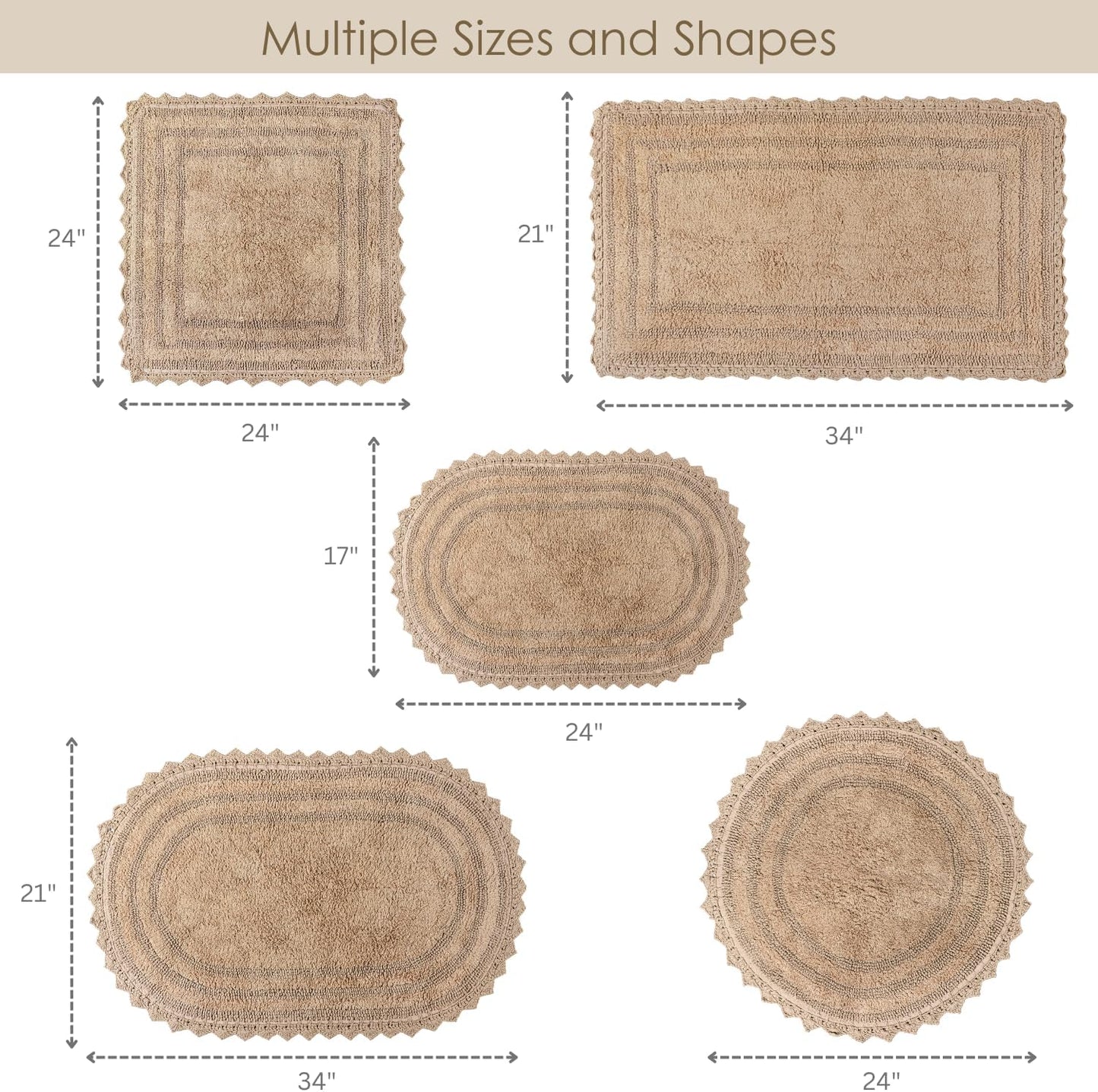 RAJRANG Circle Bathroom Mat for Kitchen and Spa with Crochet Pattern Cotton Absorbent Soft Reversible Woven Bath Rug Sand Round 24 Inches