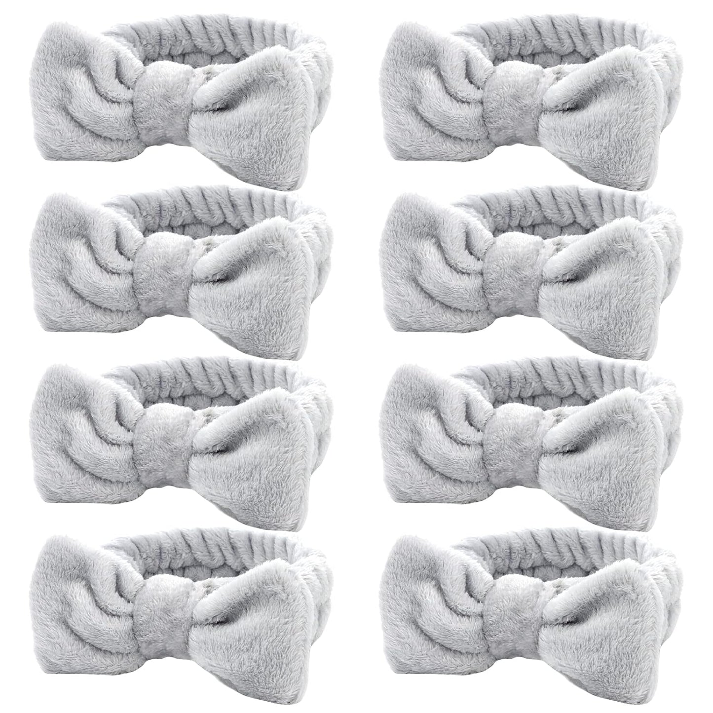 Ondder Spa Headband for Washing Face 8 Pack Gray Skincare Headbands for Women Girls Terry Cloth Cute Bow Head Bands