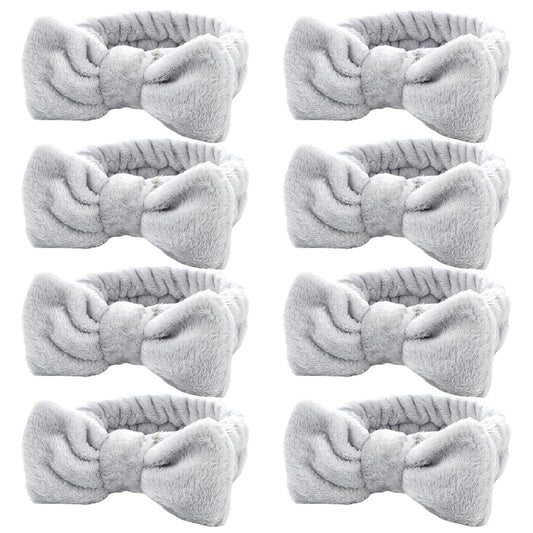 Ondder Spa Headband for Washing Face 8 Pack Gray Skincare Headbands for Women Girls Terry Cloth Cute Bow Head Bands