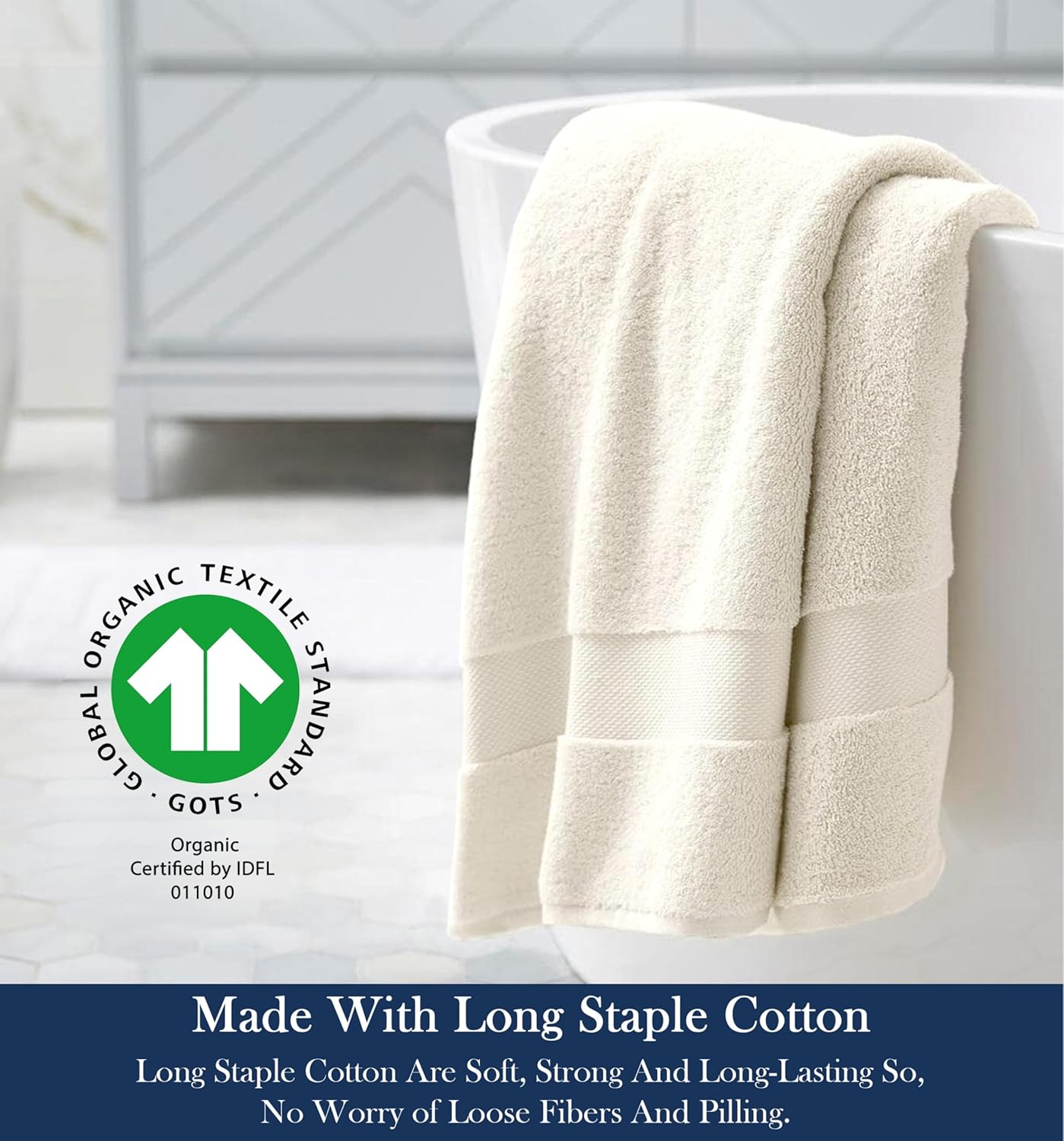 Delara Organic Cotton Luxuriously Plush Bath Sheet | GOTS & Oeko-TEX Certified | Premium Hotel Quality Towels | Feather Touch Technology| 650 GSM Long Staple|Soft, Quick Dry & Ultra-Absorbent 36"x70"