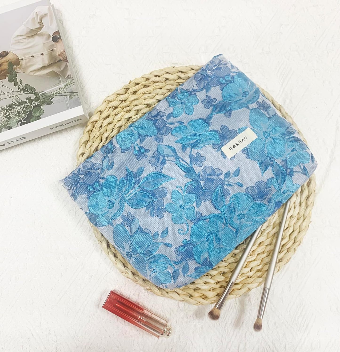 2 Pcs Makeup Bags, Large Cosmetic Bag Travel Toiletry Bag Organizer for Women, Embroidery Craft, Floral Makeup Bag Small Cosmetic Pouch Purse with Zipper Gifts for Girls Teen