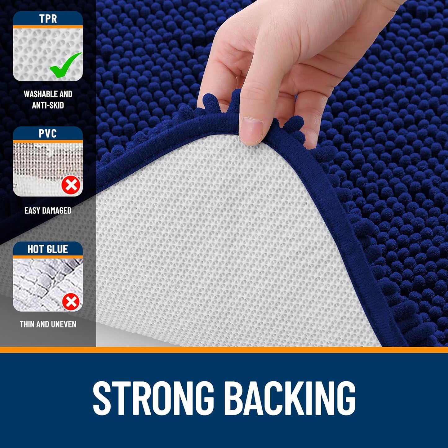 OLANLY Bathroom Rugs 59x24, Extra Soft Absorbent Chenille Bath Rugs, Rubber Backing Quick Dry, Machine Washable Bath Mats for Bathroom Floor, Tub and Shower, Home Decor Accessories, Navy