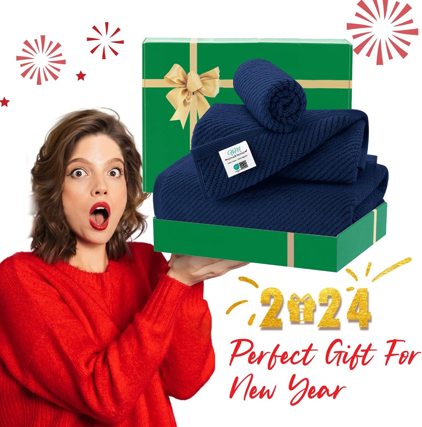 Blue Towels Set for Bathroom, Luxury 3 Piece Gift set, 100% Cotton | Quick Dry | Soft | Thick, 1 Large Bath 30" x 56", 1 Hand 18" x 28", 1 Wash Cloth 13" x 13", Bathroom Essentials, Navy